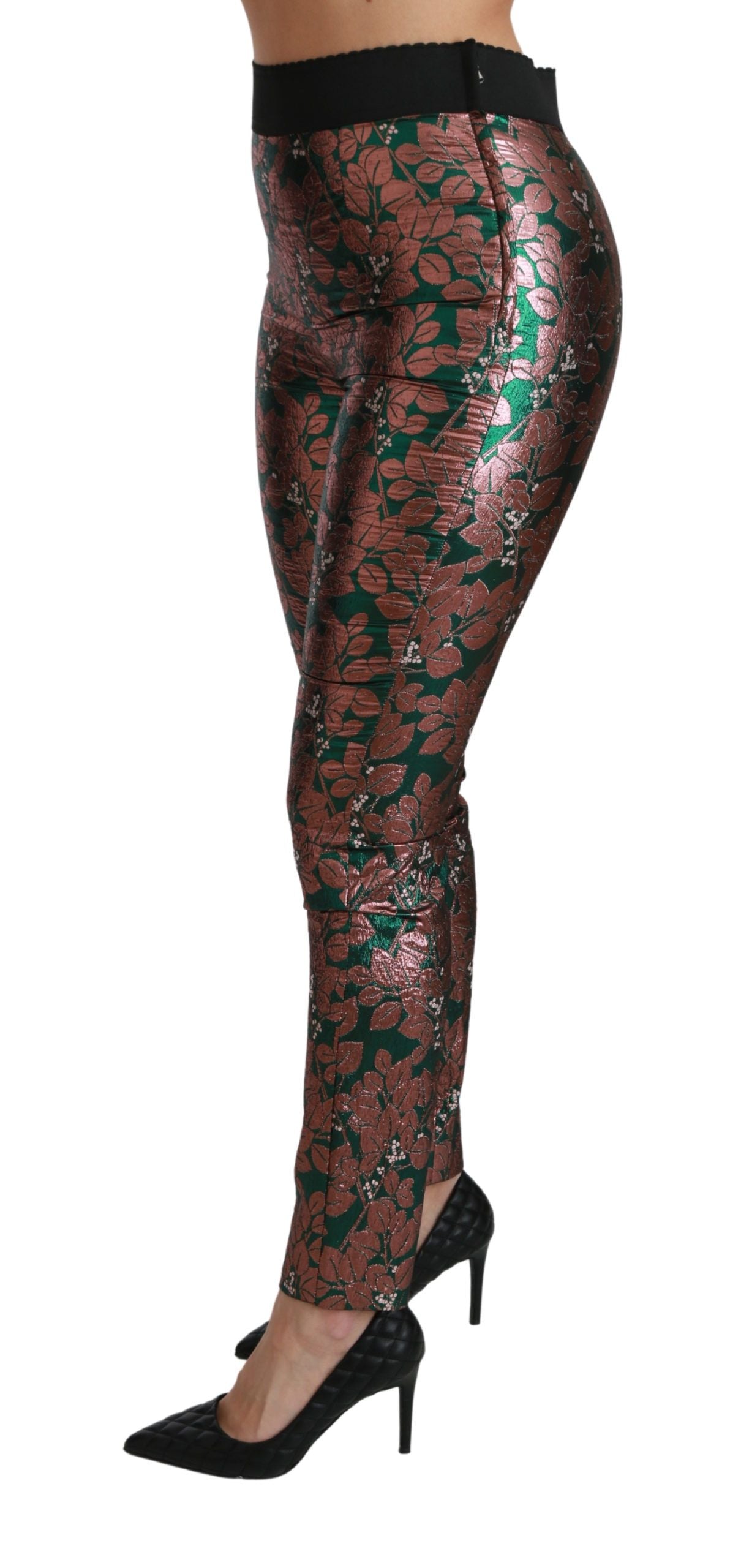 Dolce & Gabbana Elegante Pantalón Metálico Hoja Bronce