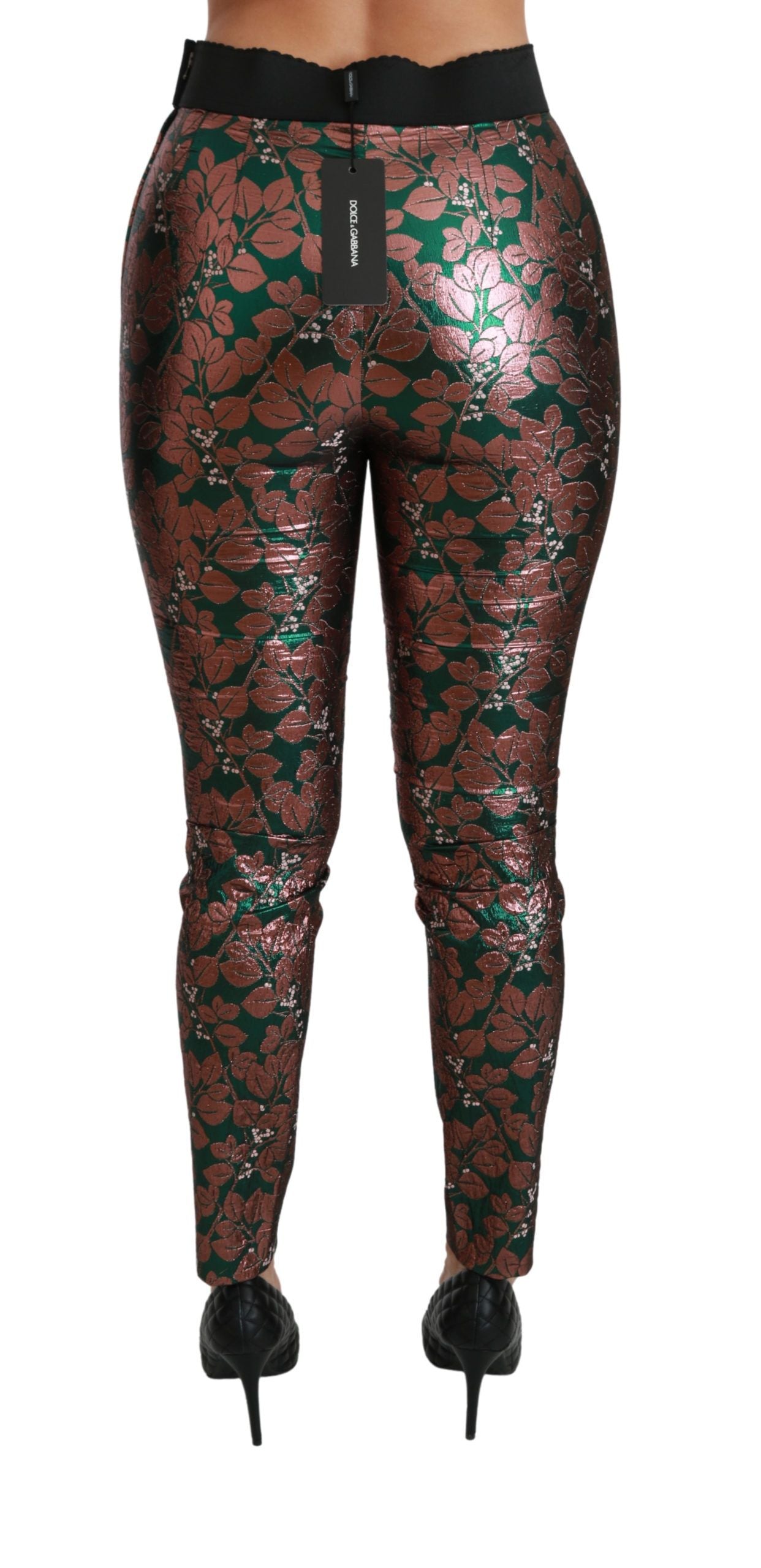 Dolce & Gabbana Elegante Pantalón Metálico Hoja Bronce