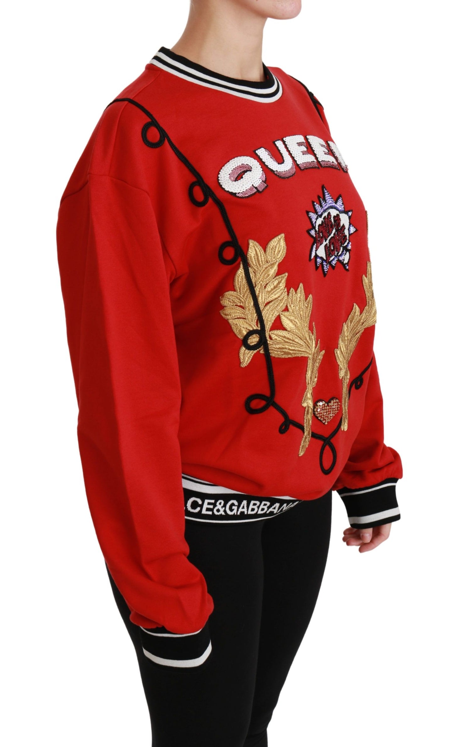 Dolce & Gabbana Suéter rojo radiante con cuello redondo y lentejuelas
