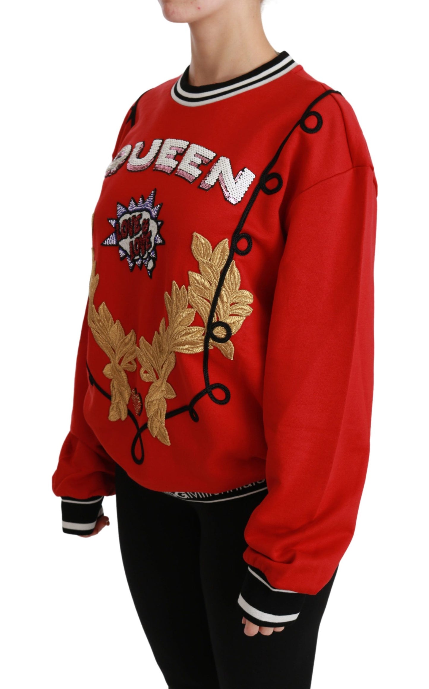 Dolce & Gabbana Suéter rojo radiante con cuello redondo y lentejuelas