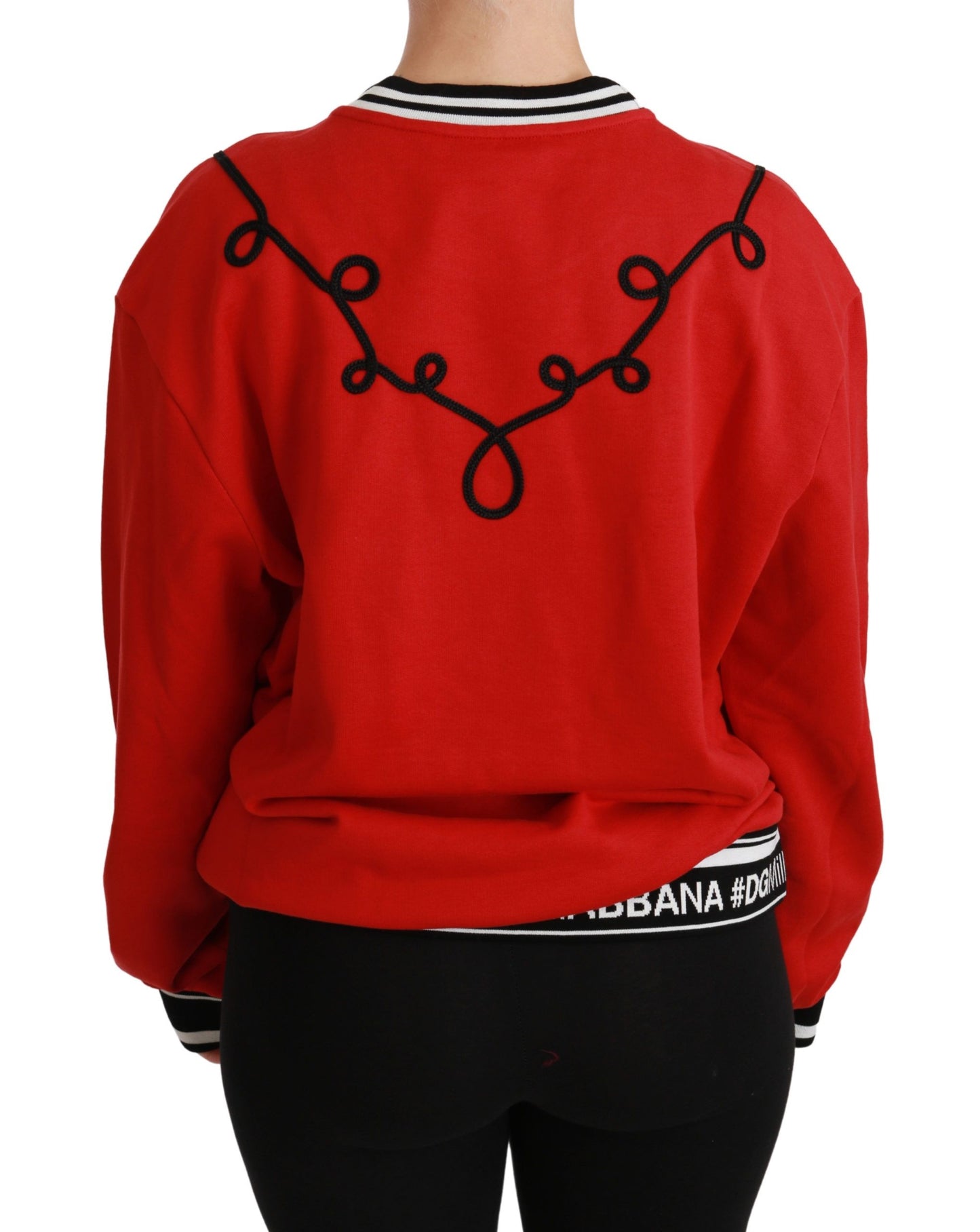 Dolce & Gabbana Suéter rojo radiante con cuello redondo y lentejuelas