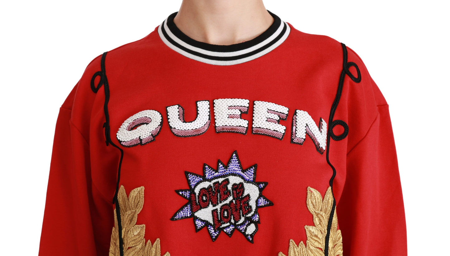 Dolce & Gabbana Suéter rojo radiante con cuello redondo y lentejuelas