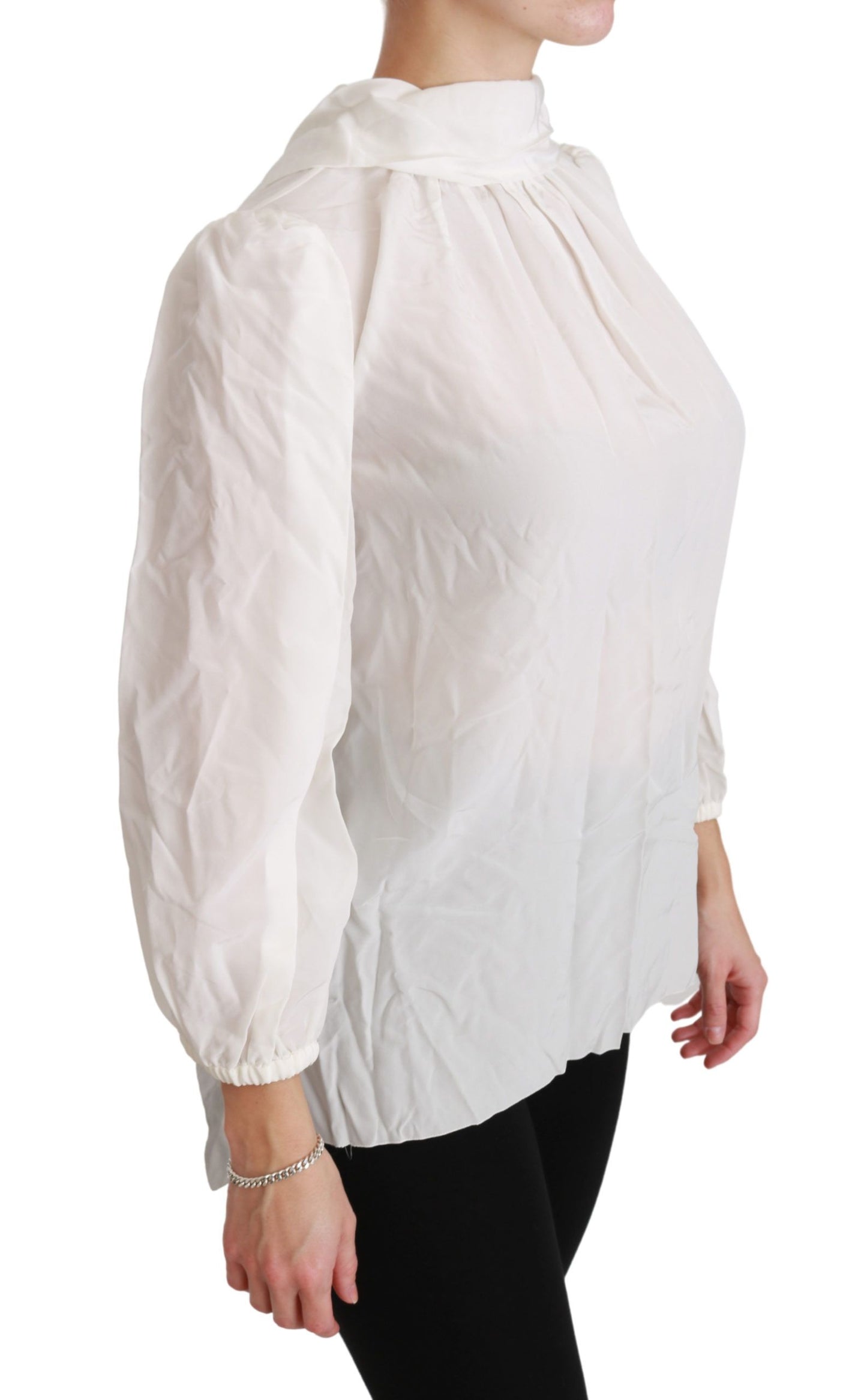 Dolce & Gabbana Elegante blusa de seda blanca con cuello alto