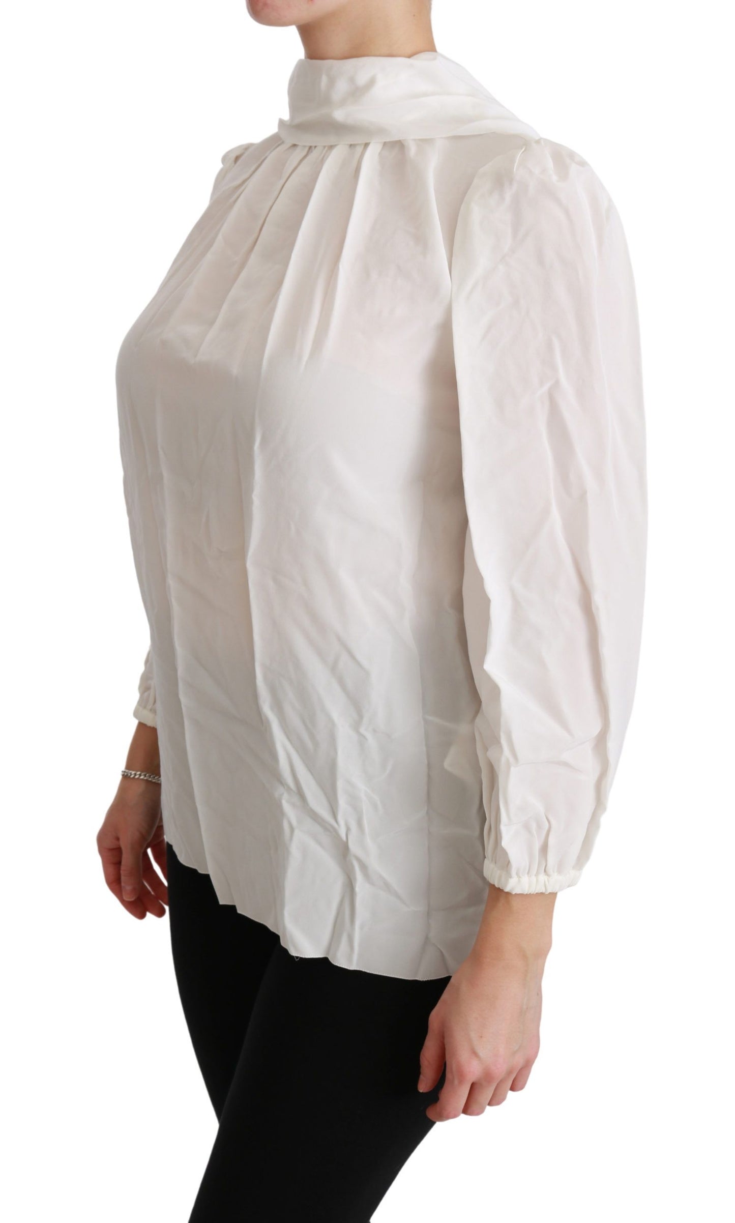 Dolce & Gabbana Elegante blusa de seda blanca con cuello alto