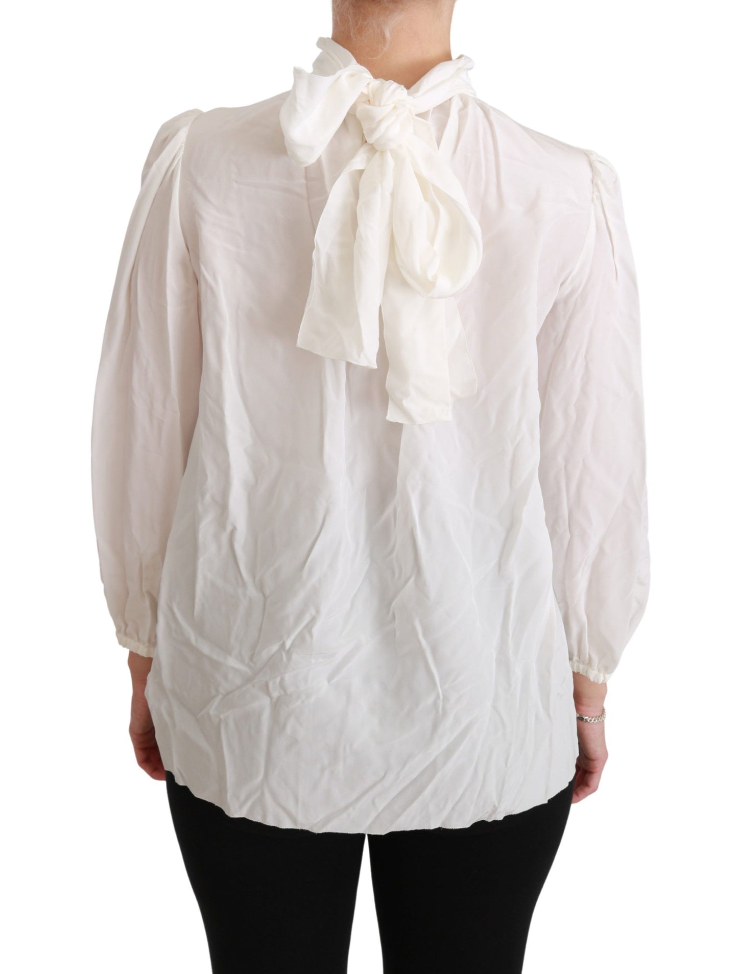 Dolce & Gabbana Elegante blusa de seda blanca con cuello alto