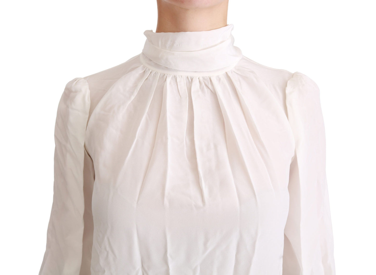Dolce & Gabbana Elegante blusa de seda blanca con cuello alto