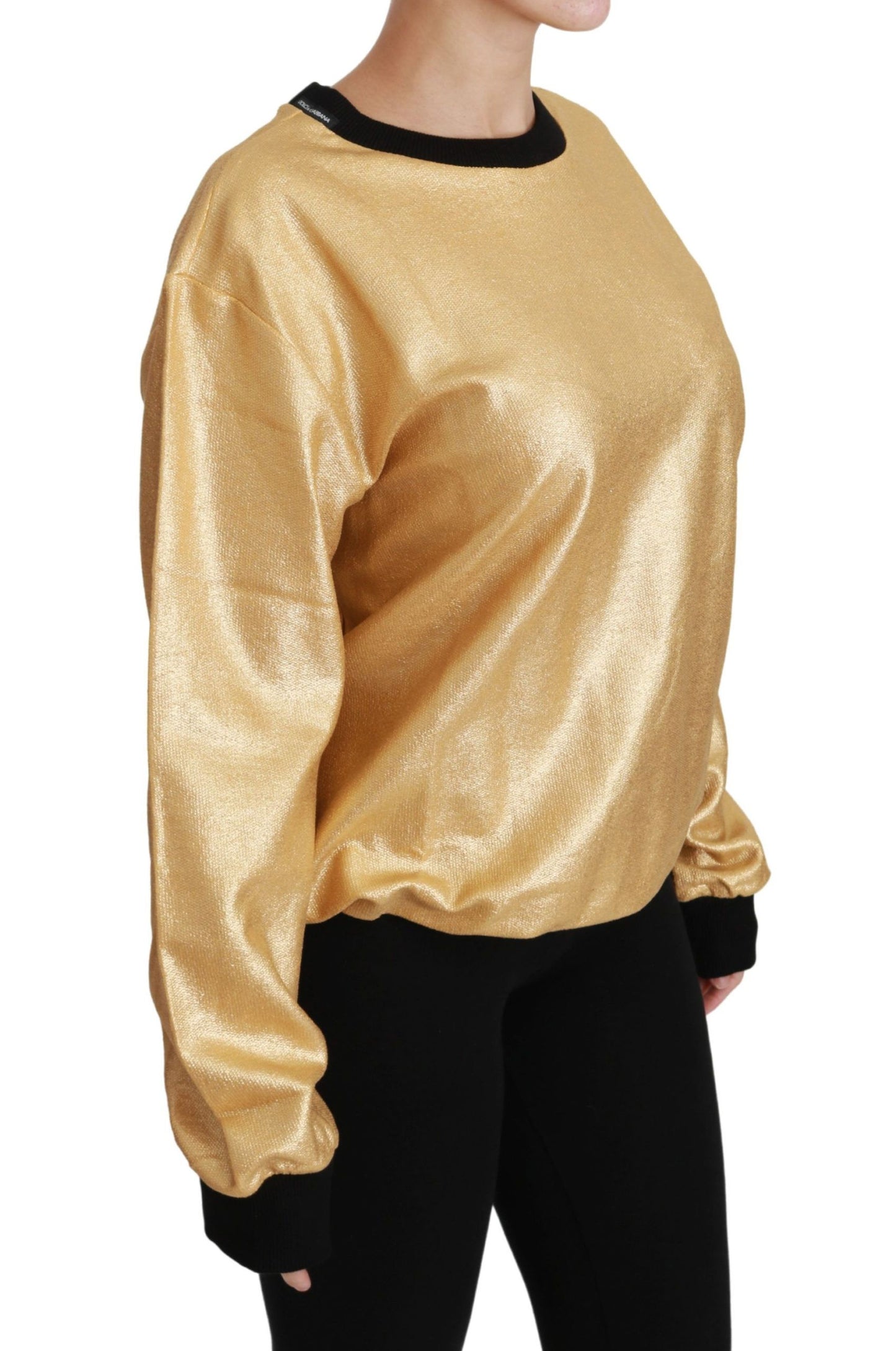 Dolce & Gabbana Elegante suéter dorado de algodón con cuello redondo