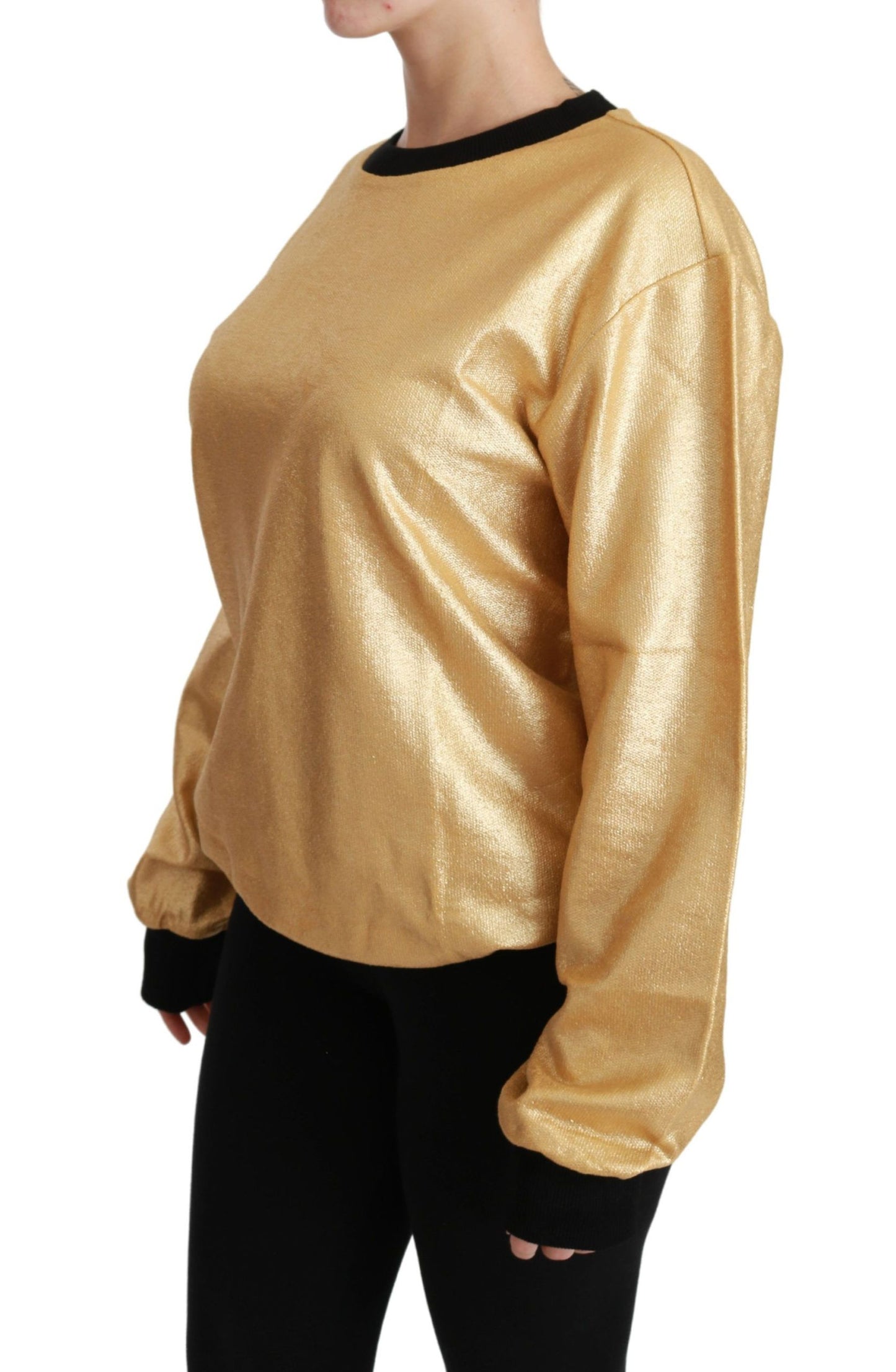 Dolce & Gabbana Elegante suéter dorado de algodón con cuello redondo