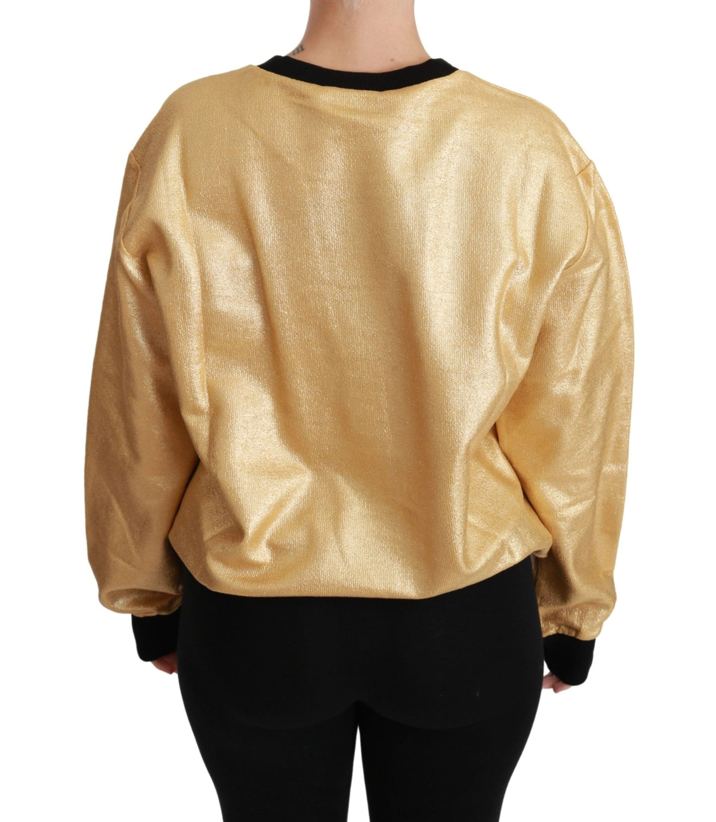 Dolce & Gabbana Elegante suéter dorado de algodón con cuello redondo