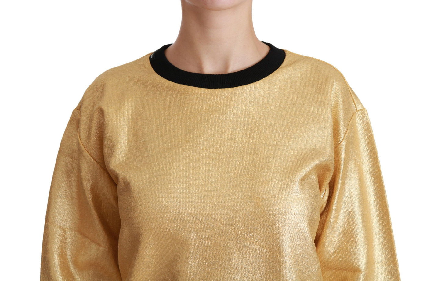 Dolce & Gabbana Elegante suéter dorado de algodón con cuello redondo