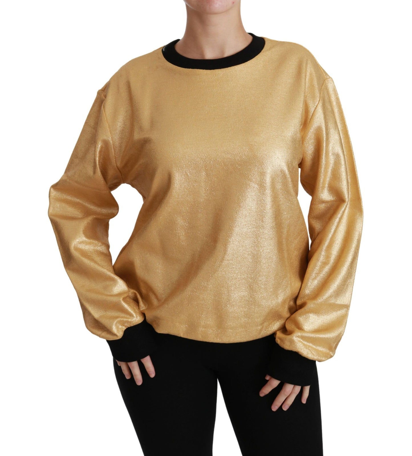 Dolce & Gabbana Elegante suéter dorado de algodón con cuello redondo