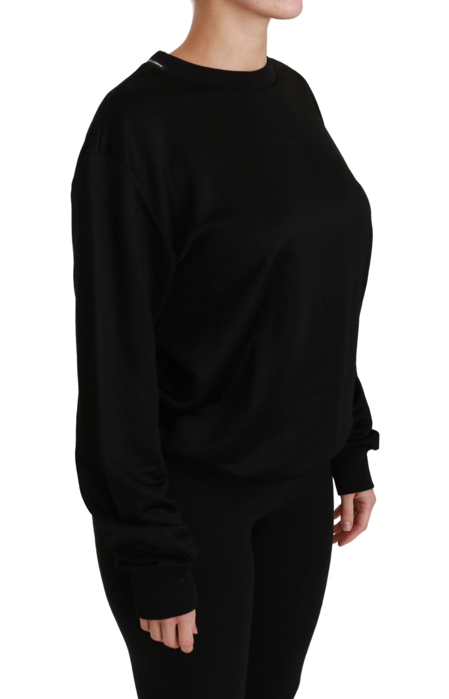 Dolce & Gabbana Elegante suéter negro con cuello redondo y algodón