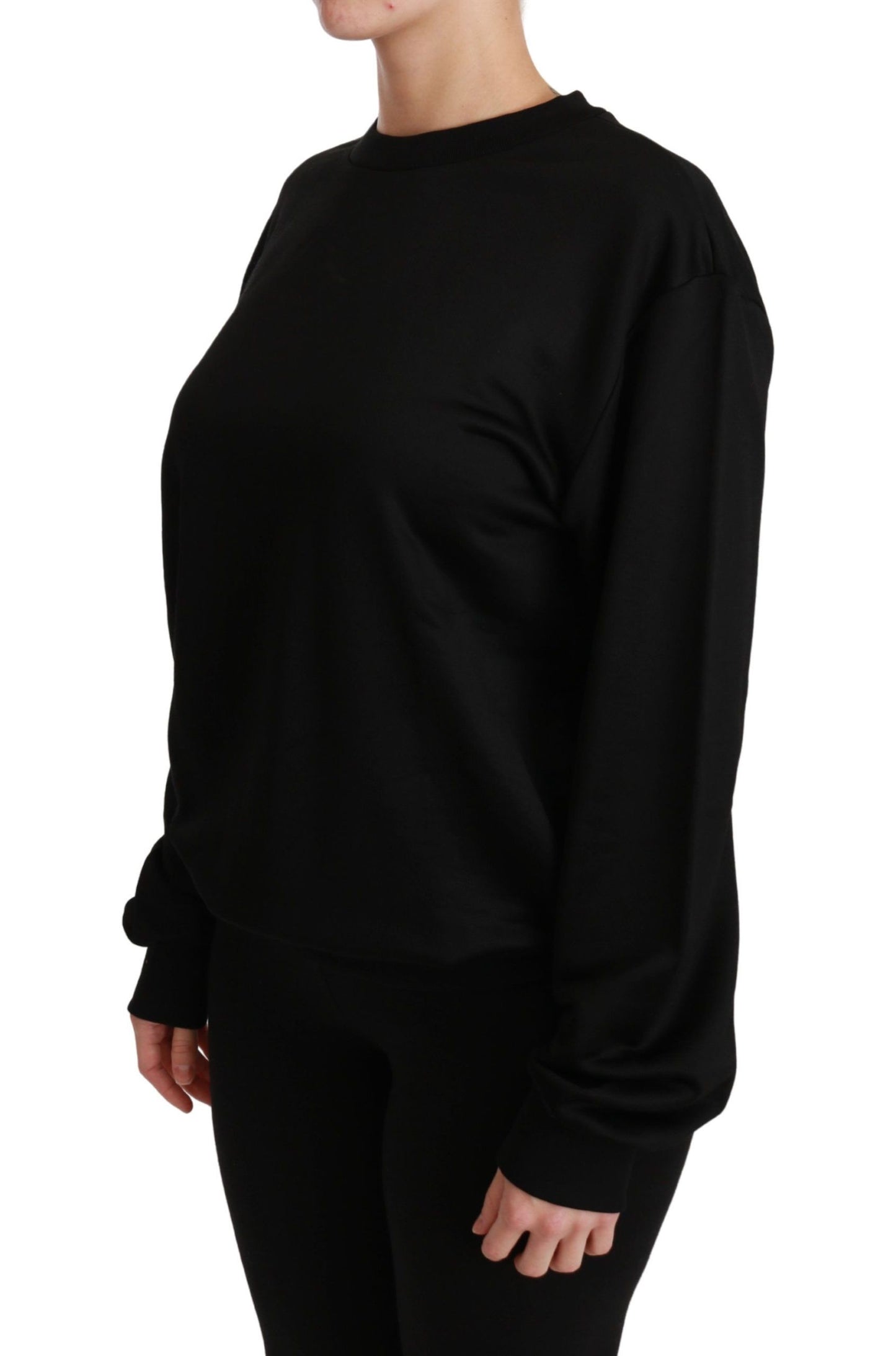 Dolce & Gabbana Elegante suéter negro con cuello redondo y algodón