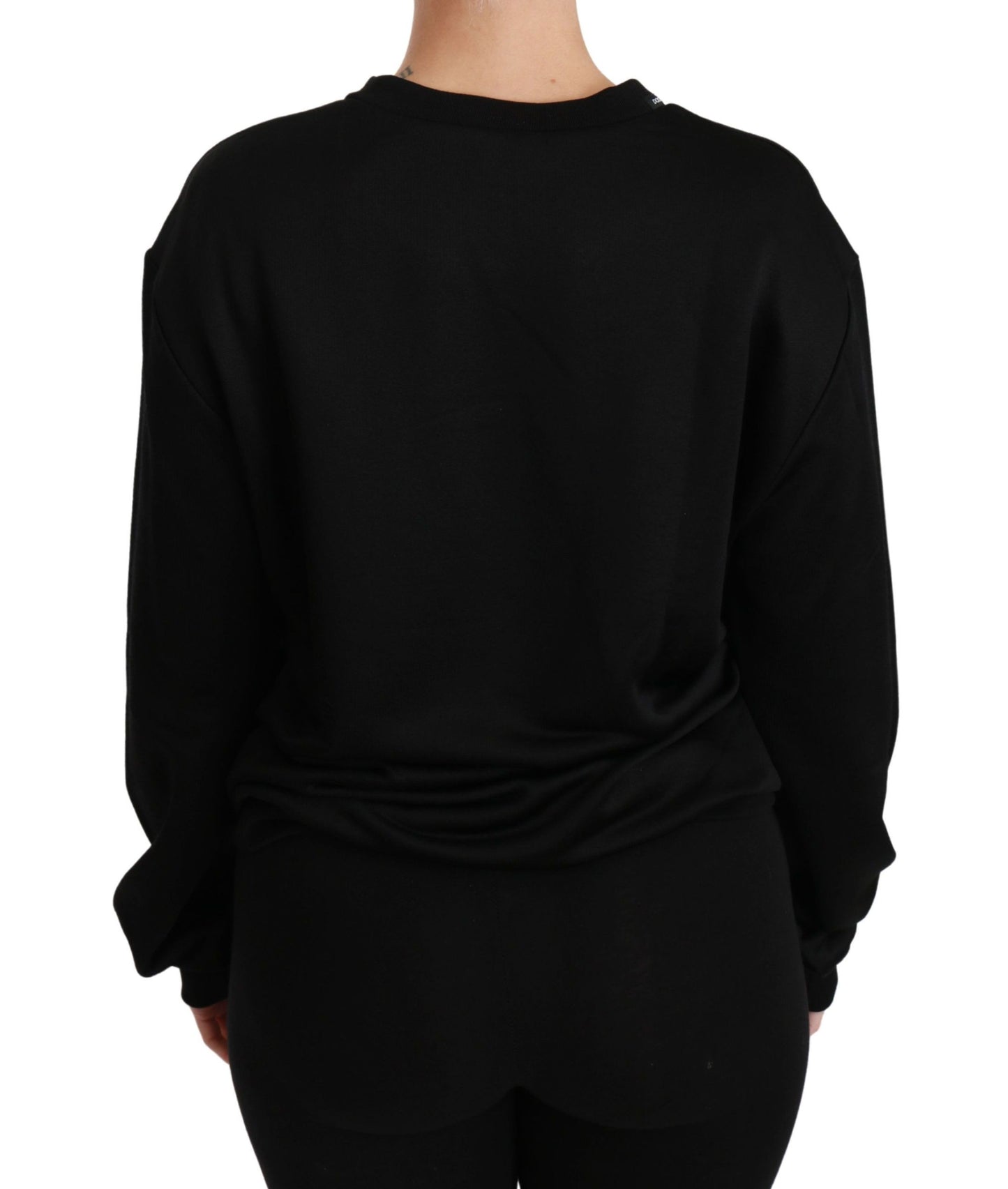 Dolce & Gabbana Elegante suéter negro con cuello redondo y algodón