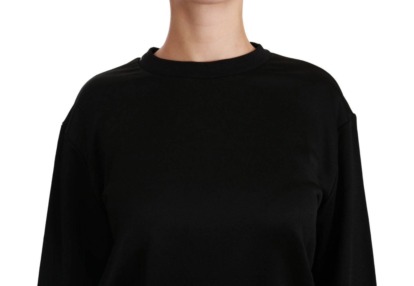 Dolce & Gabbana Elegante suéter negro con cuello redondo y algodón