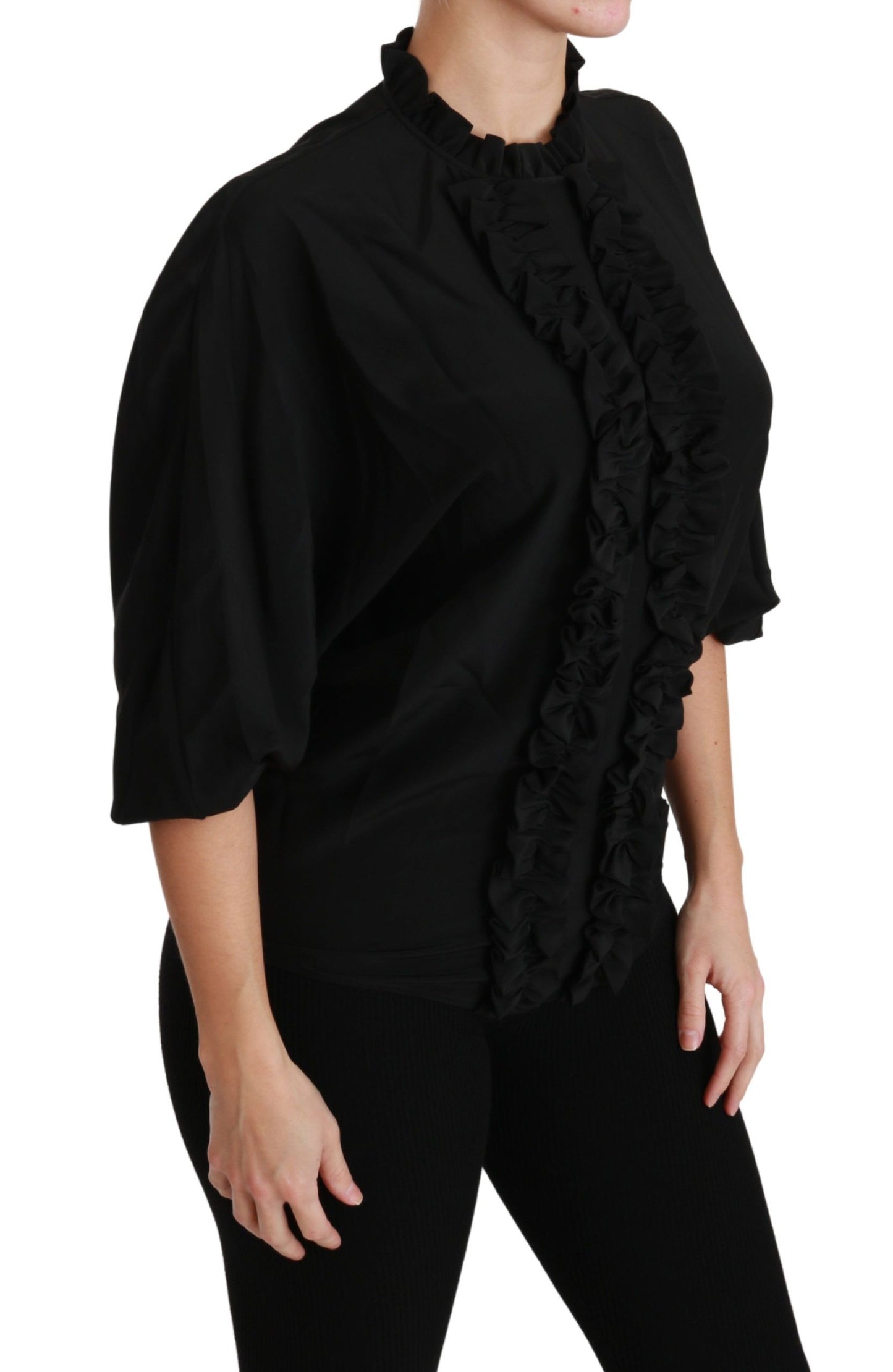 Dolce & Gabbana Elegante blusa de manga corta de seda negra