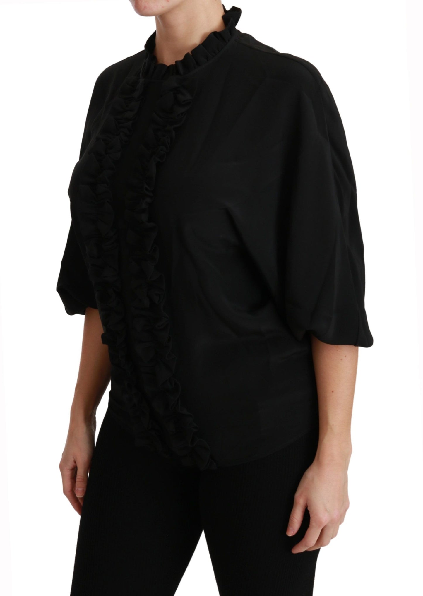 Dolce & Gabbana Elegante blusa de manga corta de seda negra