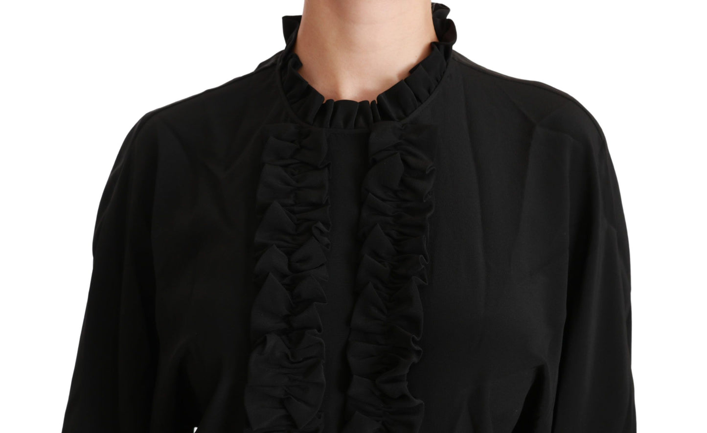 Dolce & Gabbana Elegante blusa de manga corta de seda negra