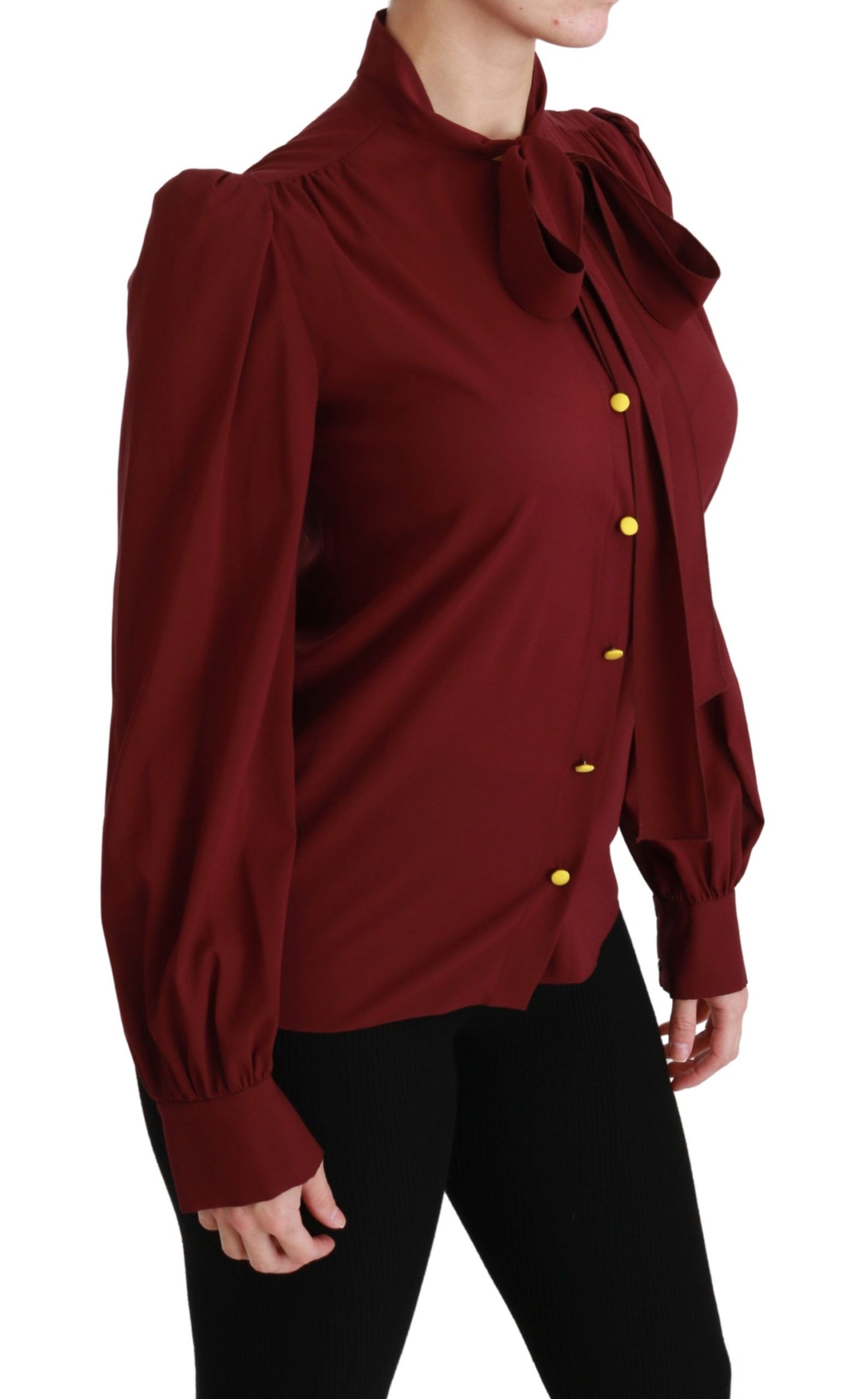 Dolce & Gabbana Elegante blusa polo en mezcla de seda granate