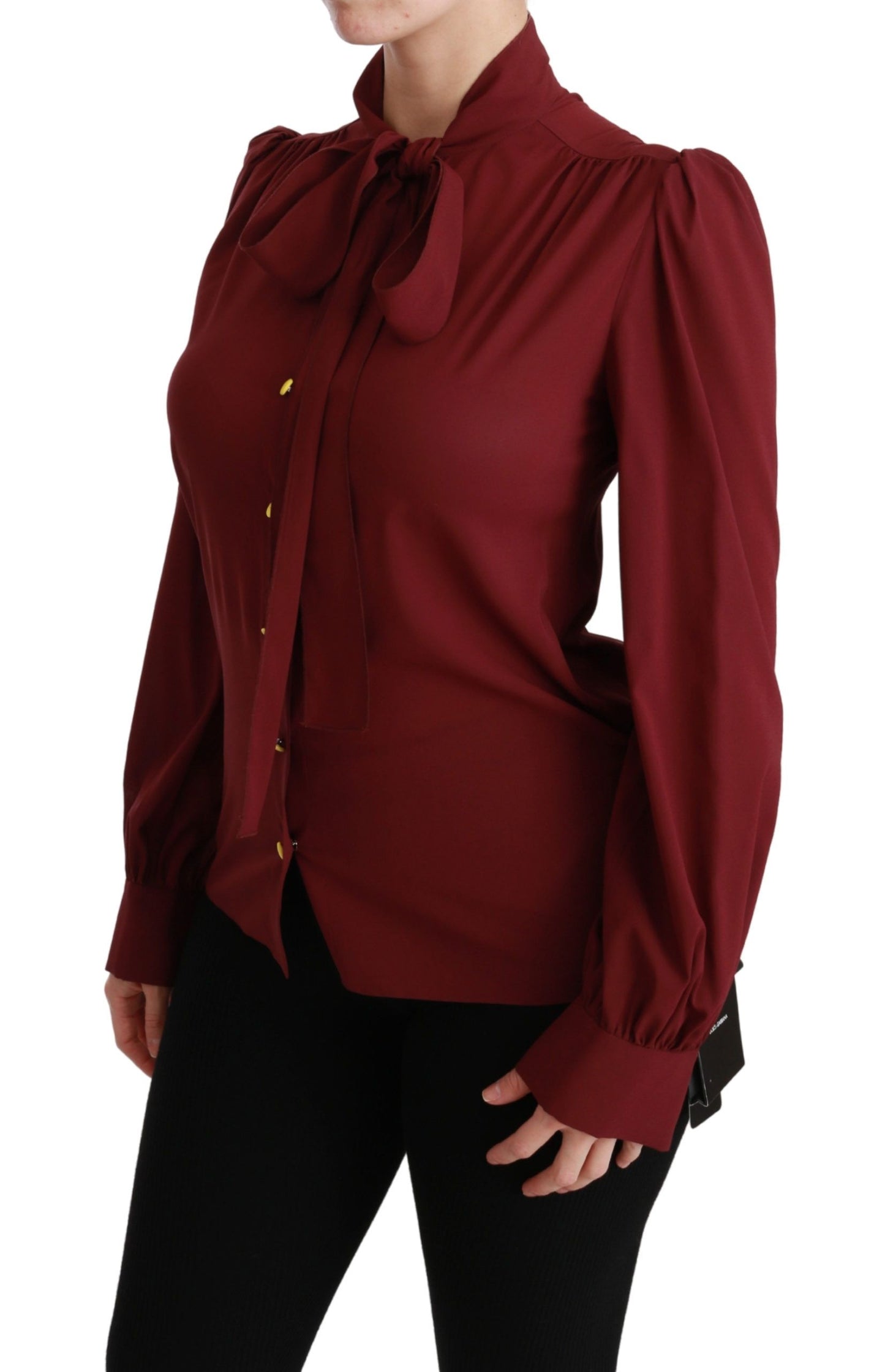 Dolce & Gabbana Elegante blusa polo en mezcla de seda granate