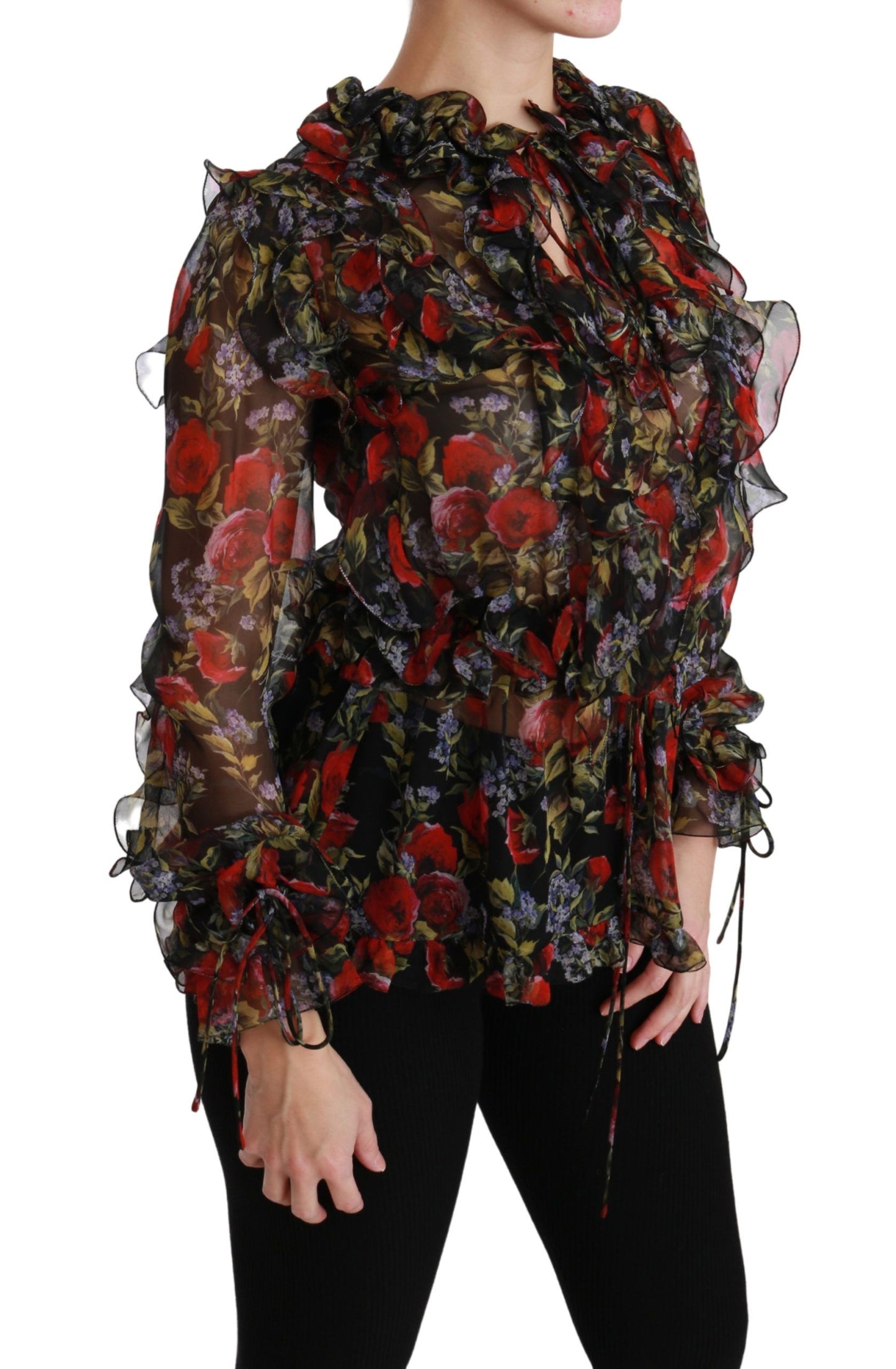 Dolce & Gabbana Elegante blusa de manga larga de seda floral