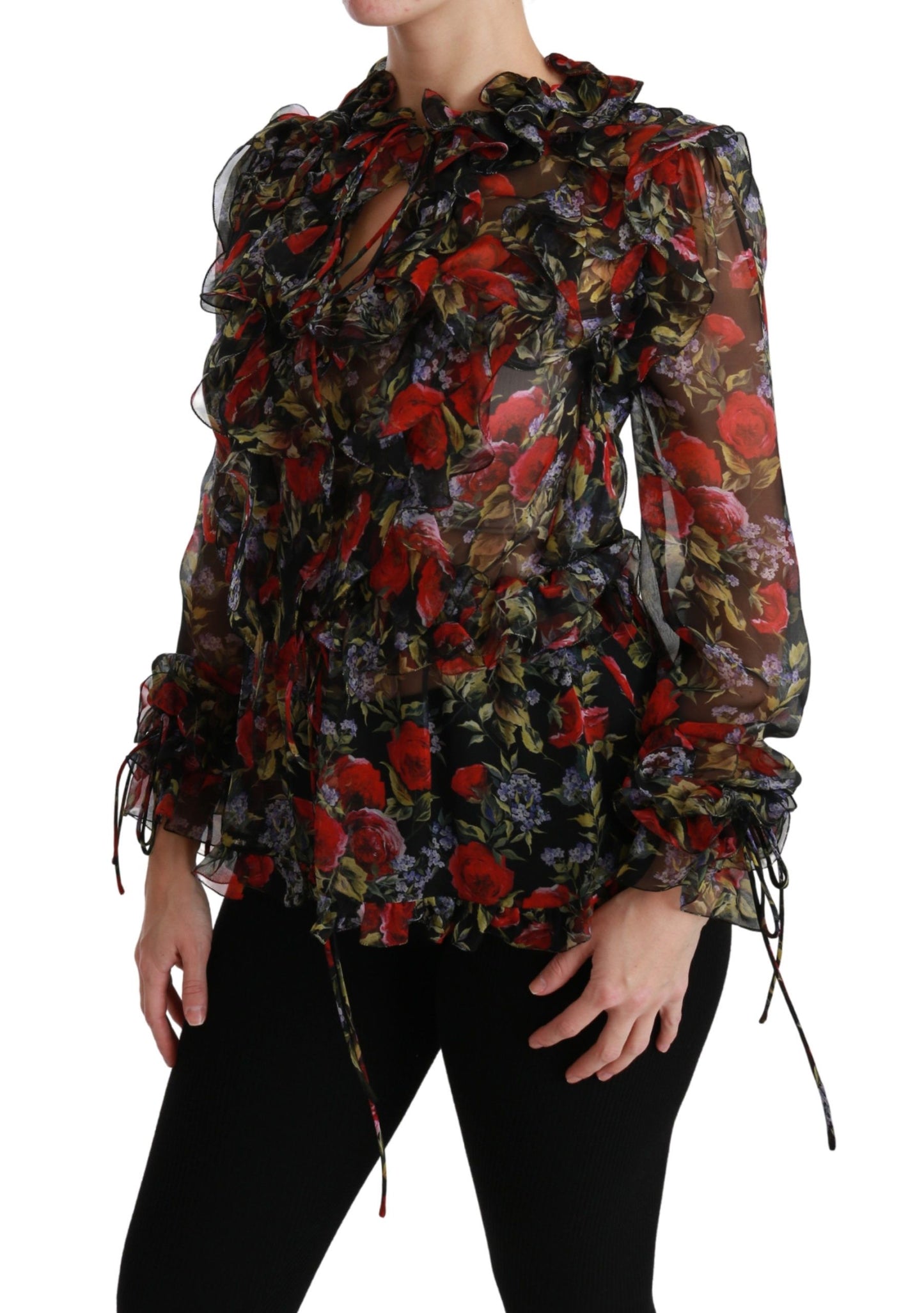 Dolce & Gabbana Elegante blusa de manga larga de seda floral