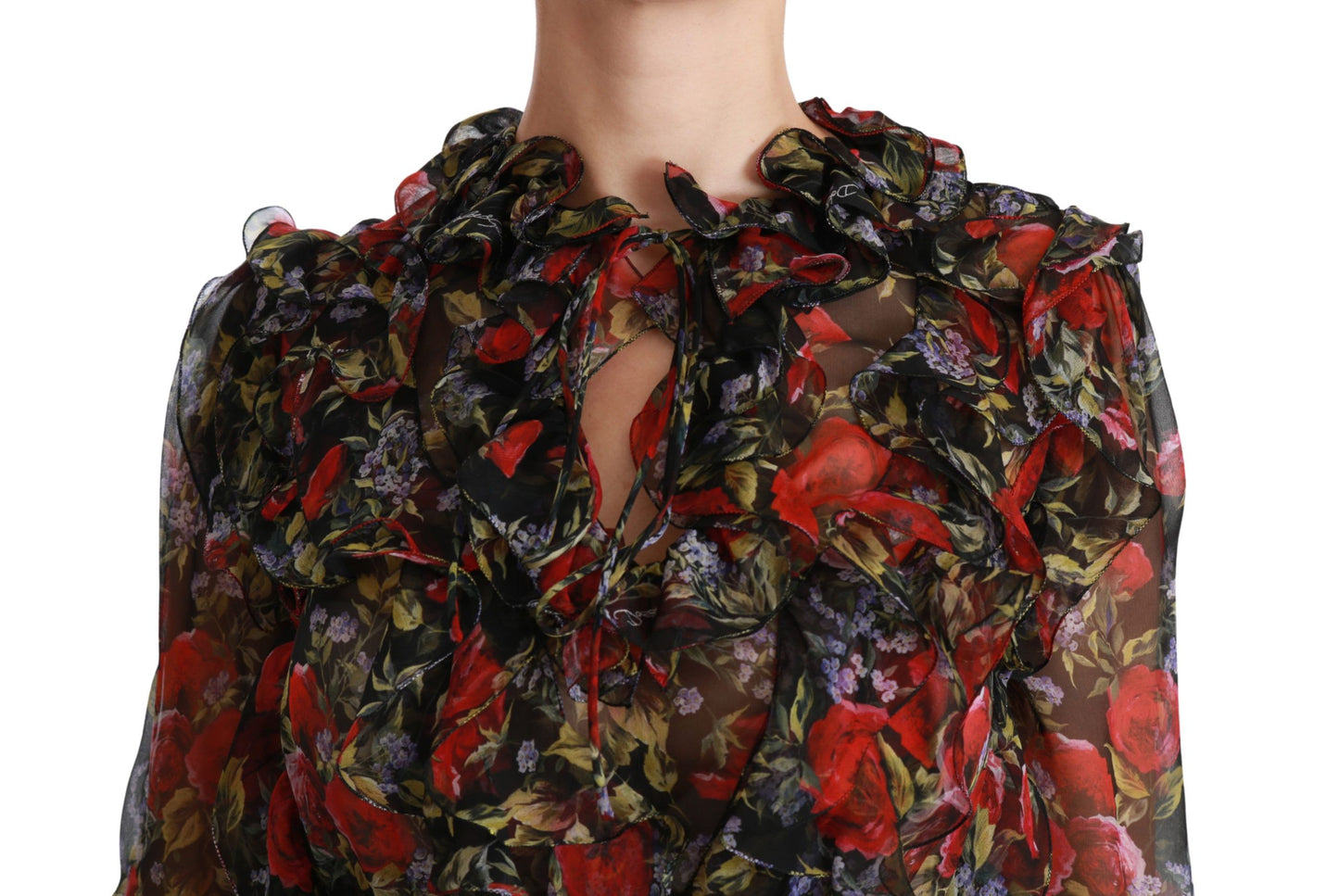 Dolce & Gabbana Elegante blusa de manga larga de seda floral