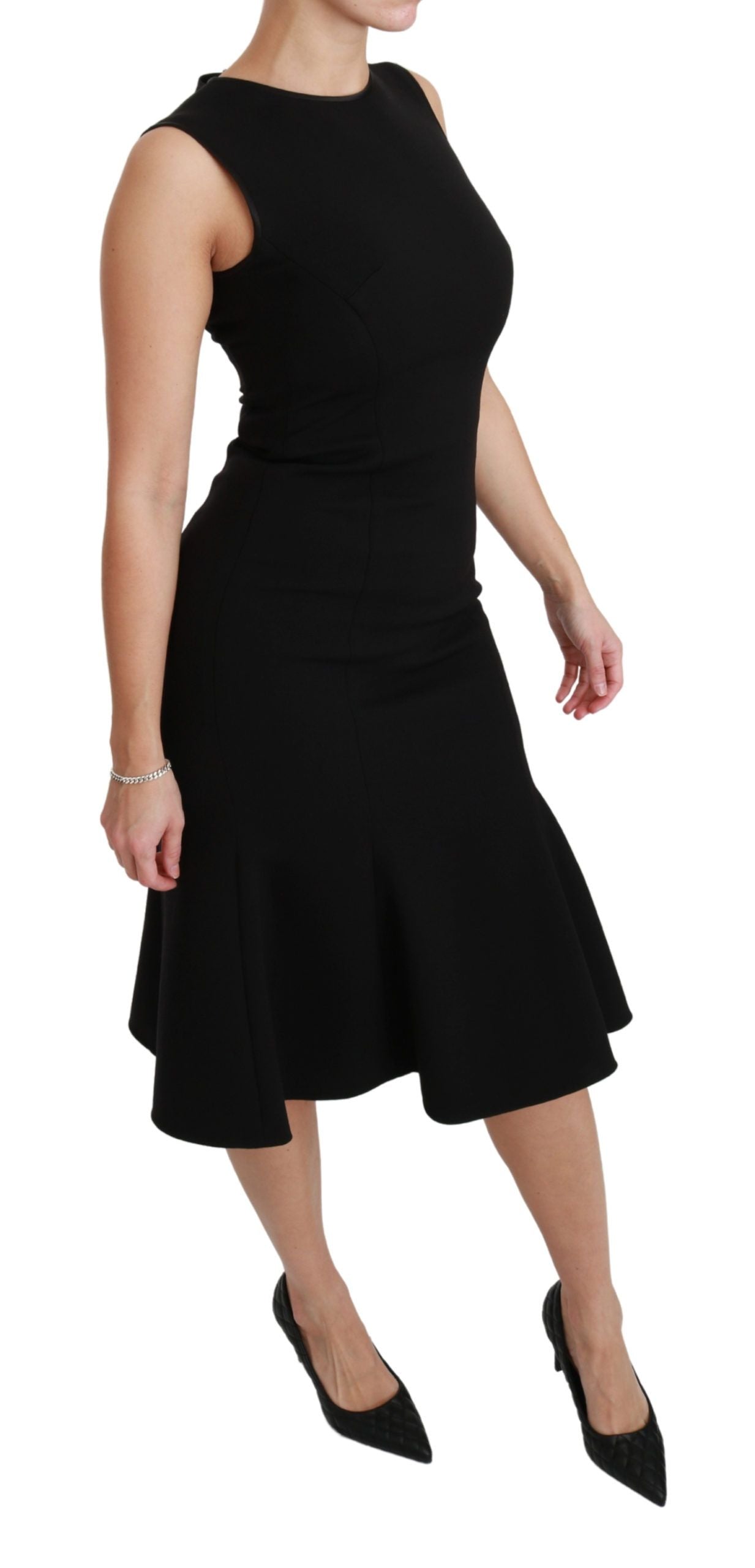 Dolce & Gabbana Vestido elegante de mezcla de lana con vuelo en negro