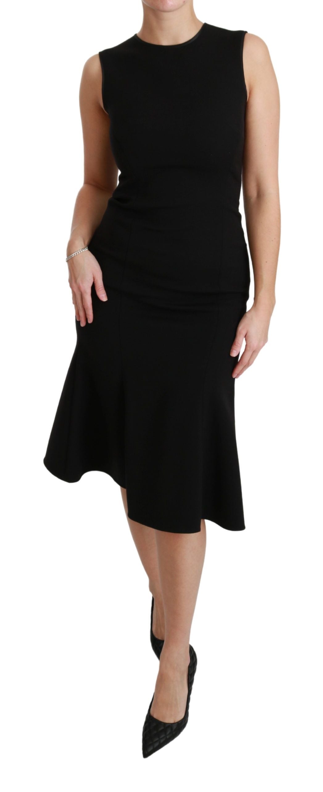 Dolce & Gabbana Vestido elegante de mezcla de lana con vuelo en negro