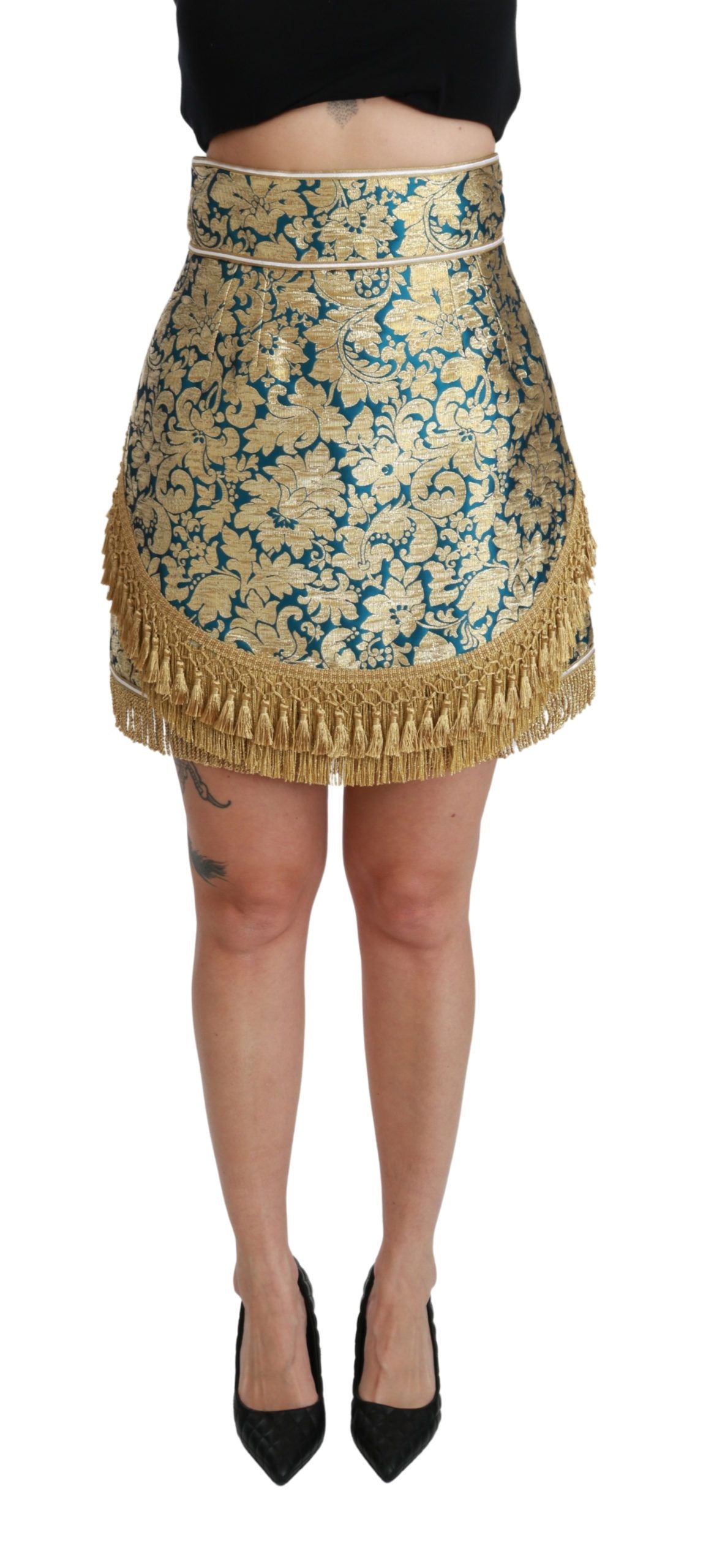 Dolce & Gabbana eleva tu guardarropa con nuestra exquisita falda dorada