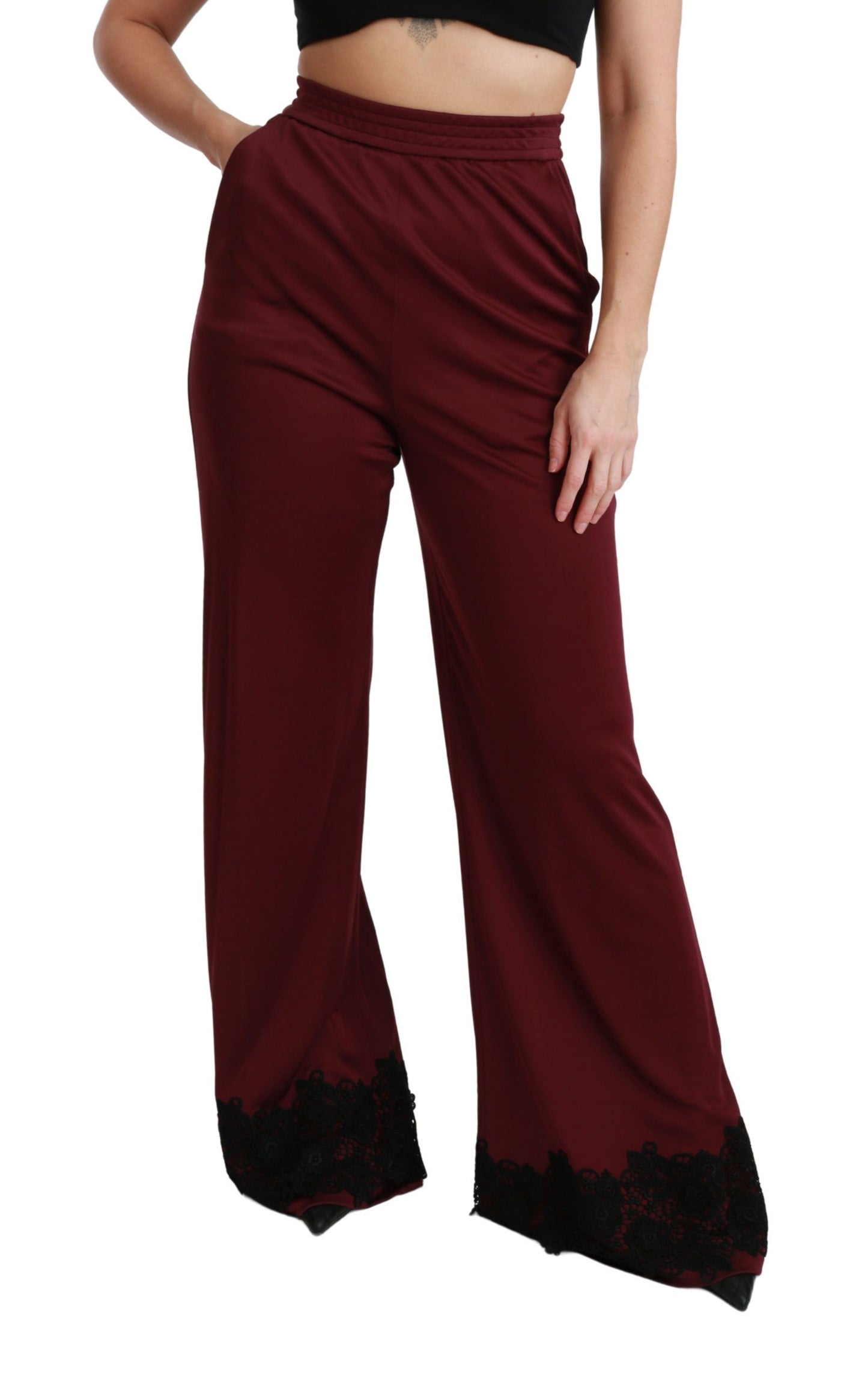 Dolce & Gabbana Pantalones anchos elegantes de cintura alta granate