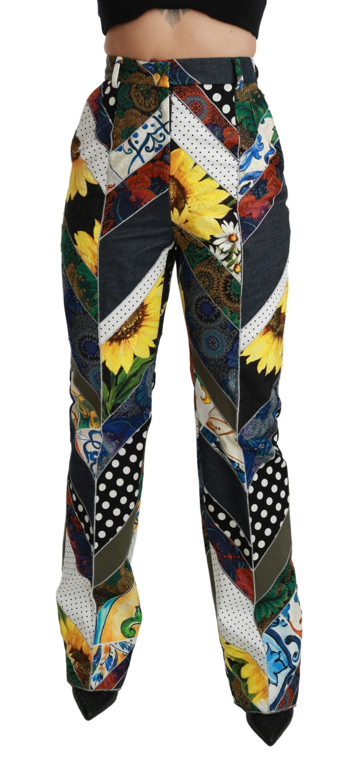 Dolce & Gabbana Elegantes pantalones rectos multicolores de cintura alta