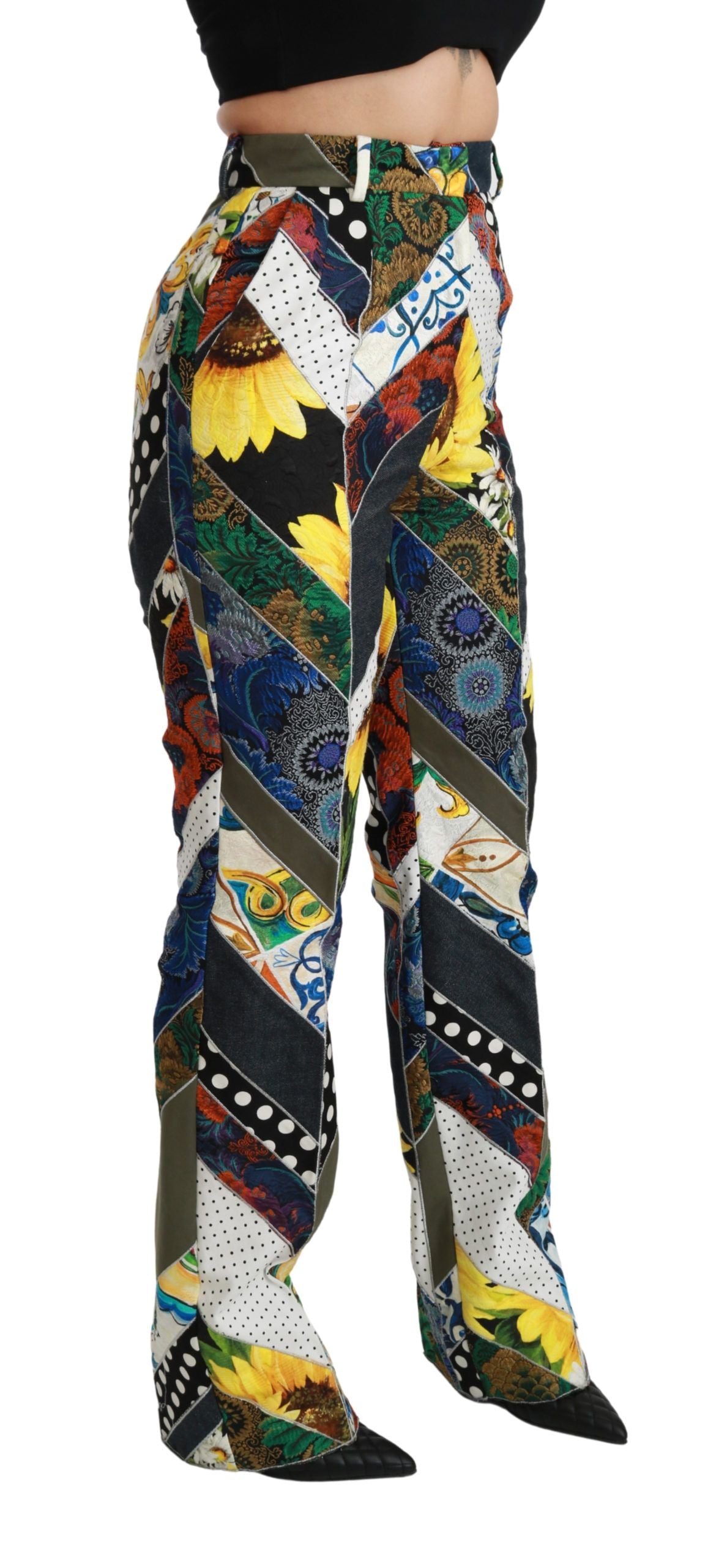 Dolce & Gabbana Elegantes pantalones rectos multicolores de cintura alta