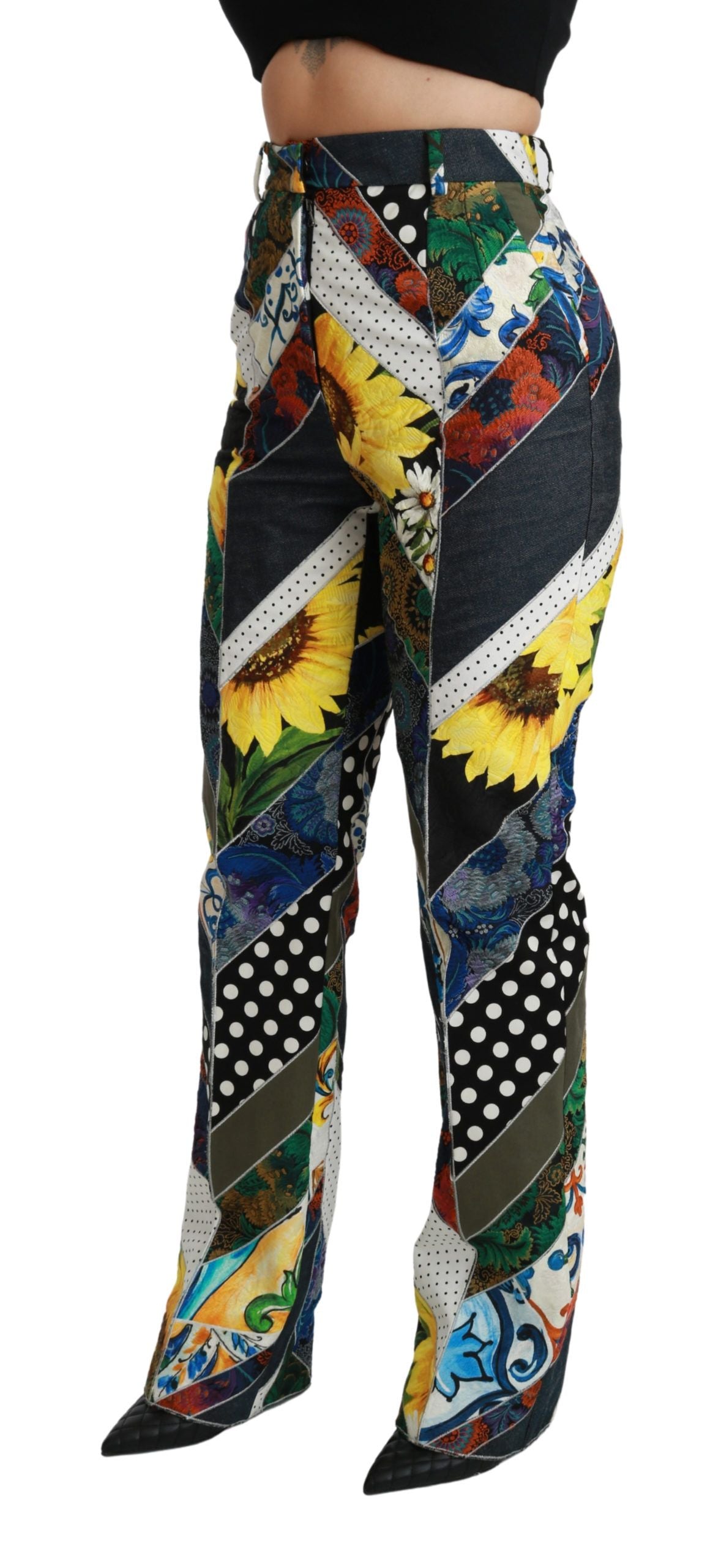 Dolce & Gabbana Elegantes pantalones rectos multicolores de cintura alta