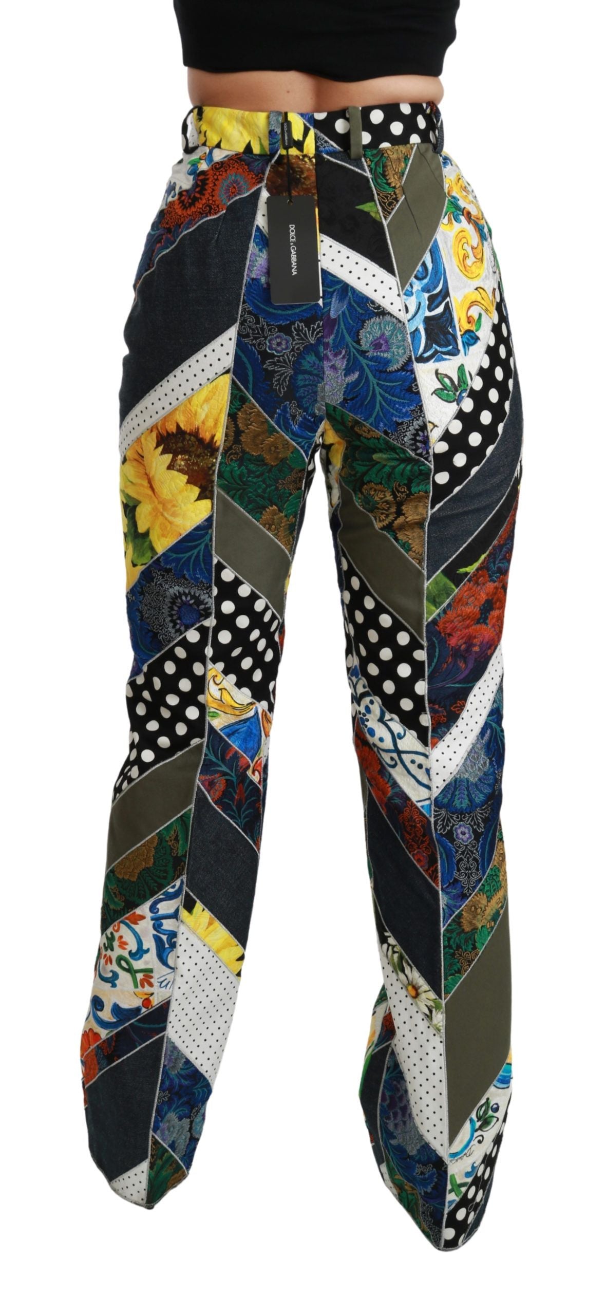 Dolce & Gabbana Elegantes pantalones rectos multicolores de cintura alta