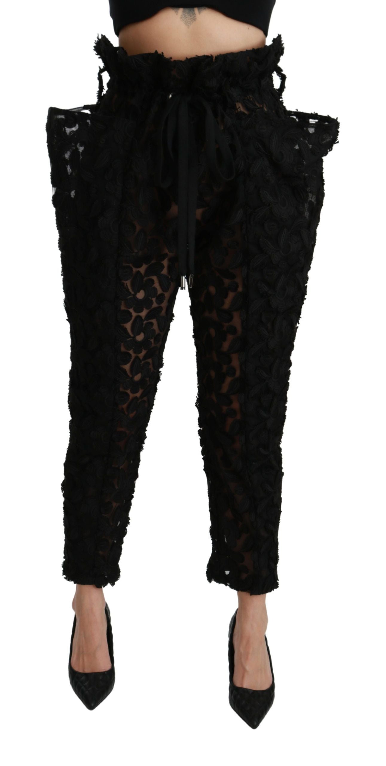 Dolce & Gabbana Pantalones elegantes de encaje con cintura alta y corte cónico