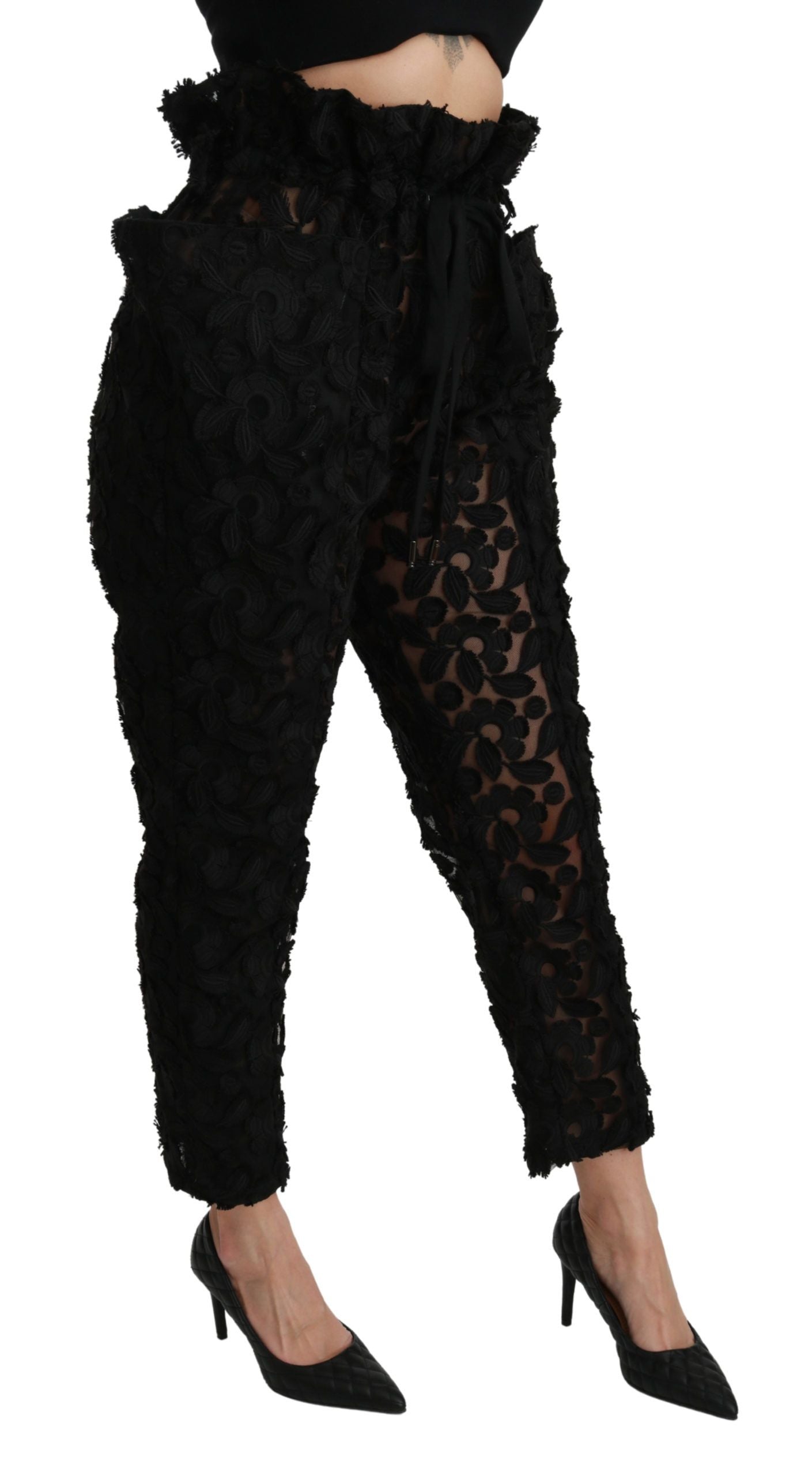 Dolce & Gabbana Pantalones elegantes de encaje con cintura alta y corte cónico