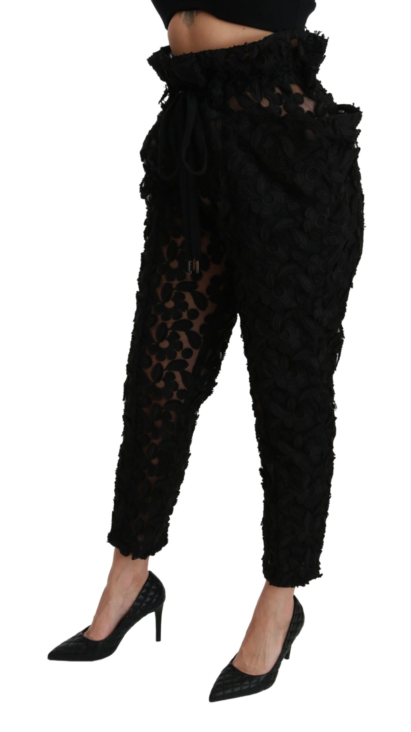 Dolce & Gabbana Pantalones elegantes de encaje con cintura alta y corte cónico