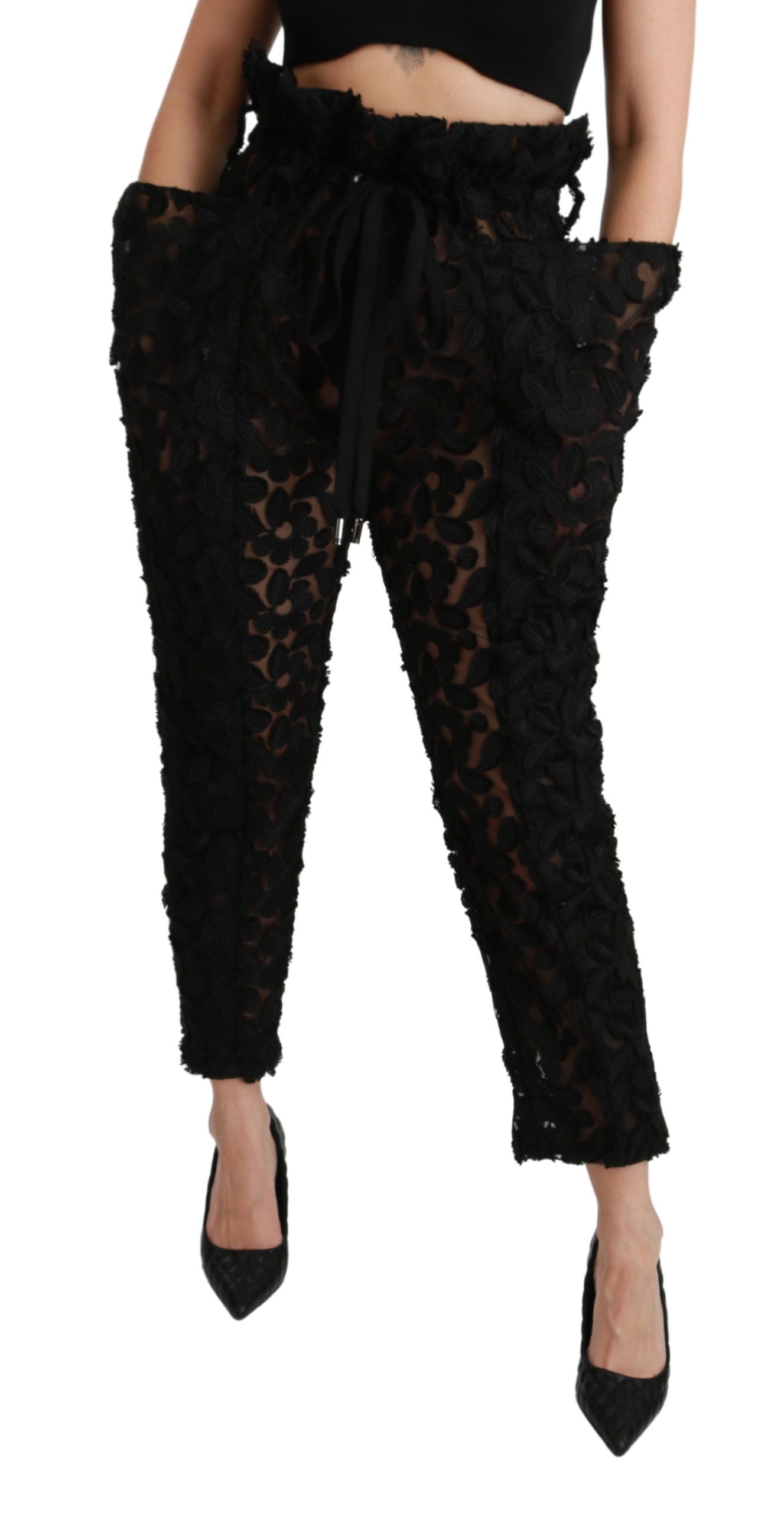 Dolce & Gabbana Pantalones elegantes de encaje con cintura alta y corte cónico
