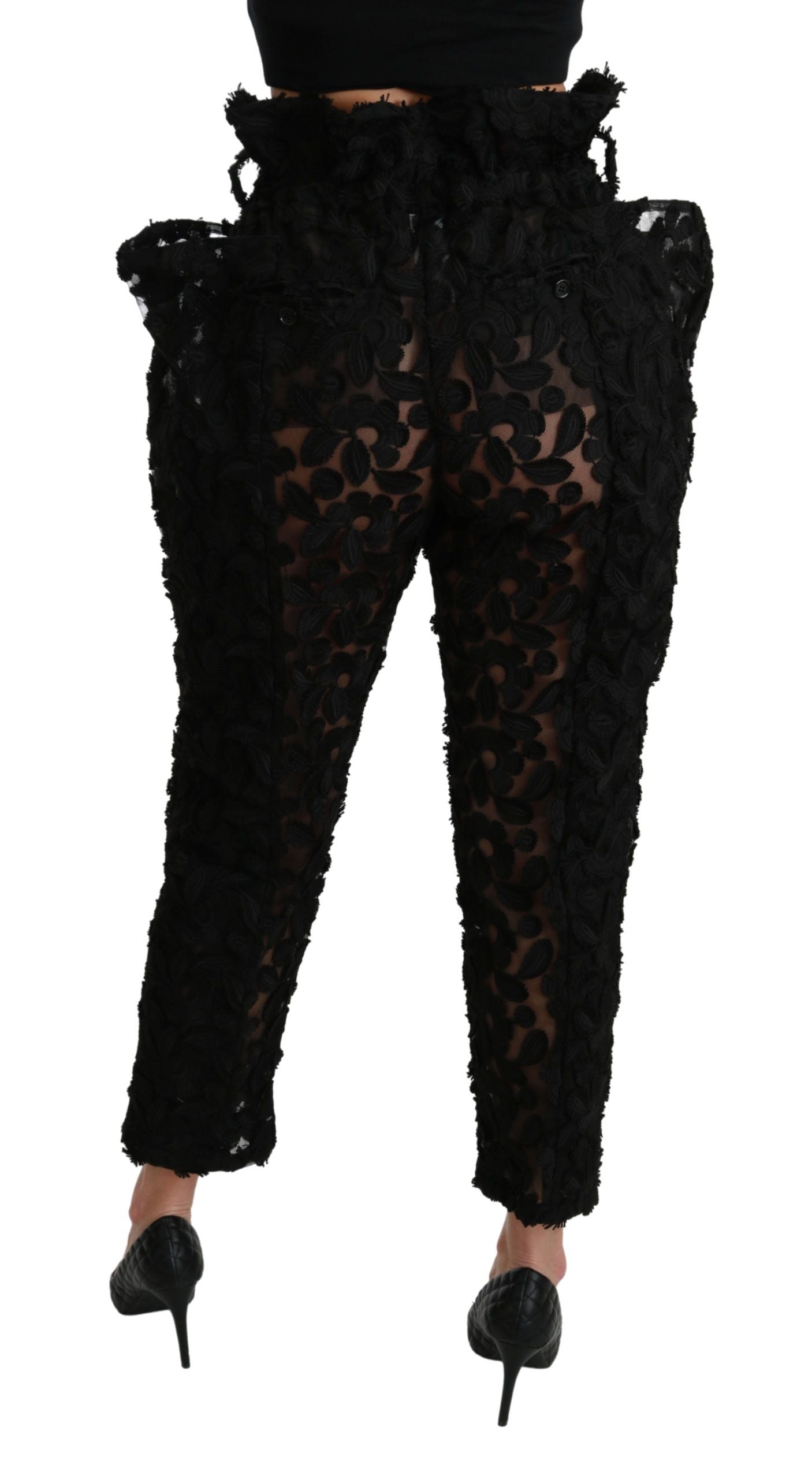 Dolce & Gabbana Pantalones elegantes de encaje con cintura alta y corte cónico