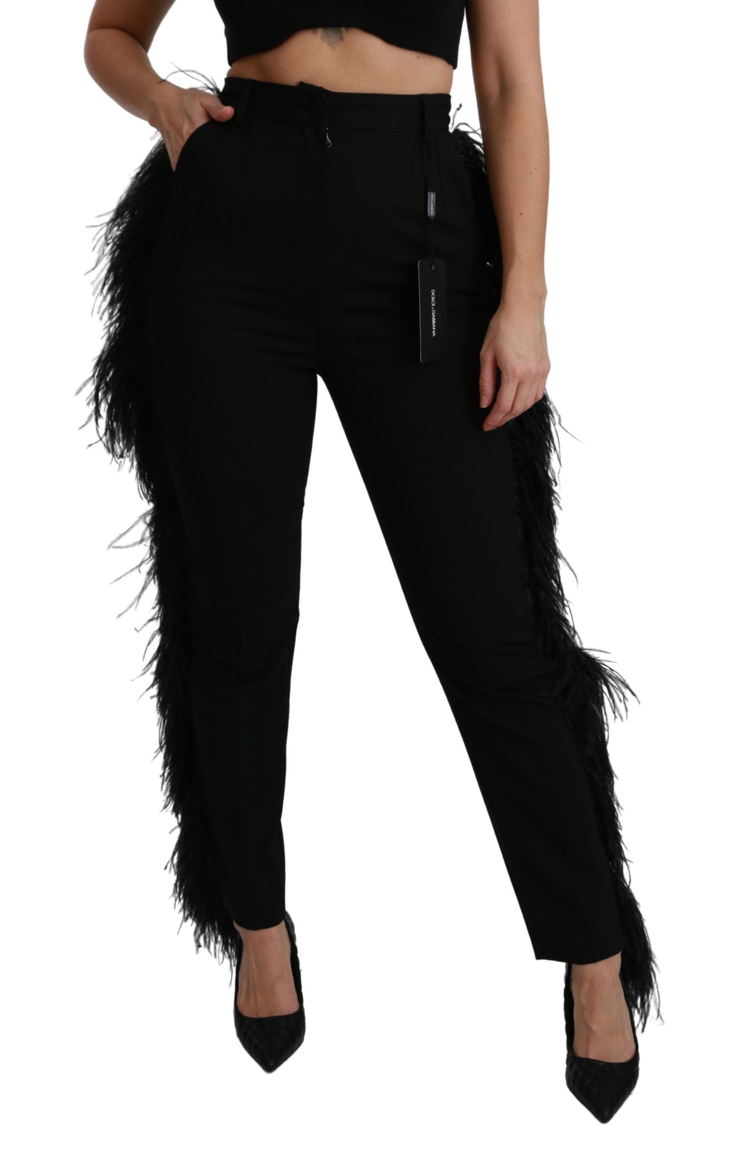 Dolce & Gabbana Pantalones elegantes de mezcla de lana de cintura alta