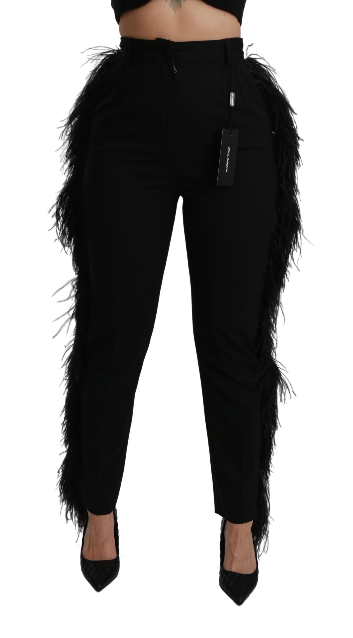 Dolce & Gabbana Pantalones elegantes de mezcla de lana de cintura alta