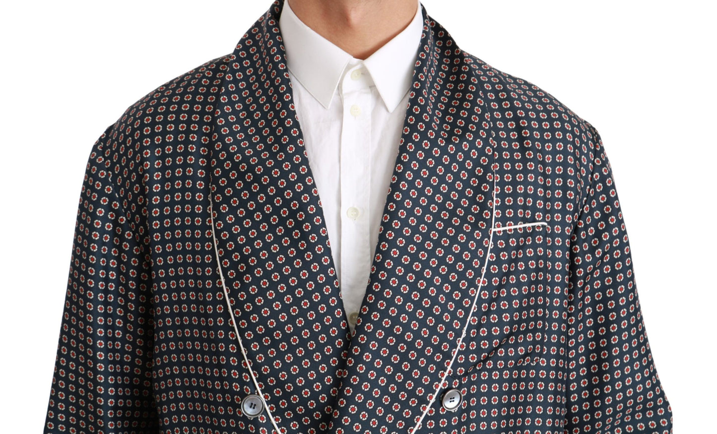 Dolce & Gabbana Elegante abrigo cruzado de seda azul marino