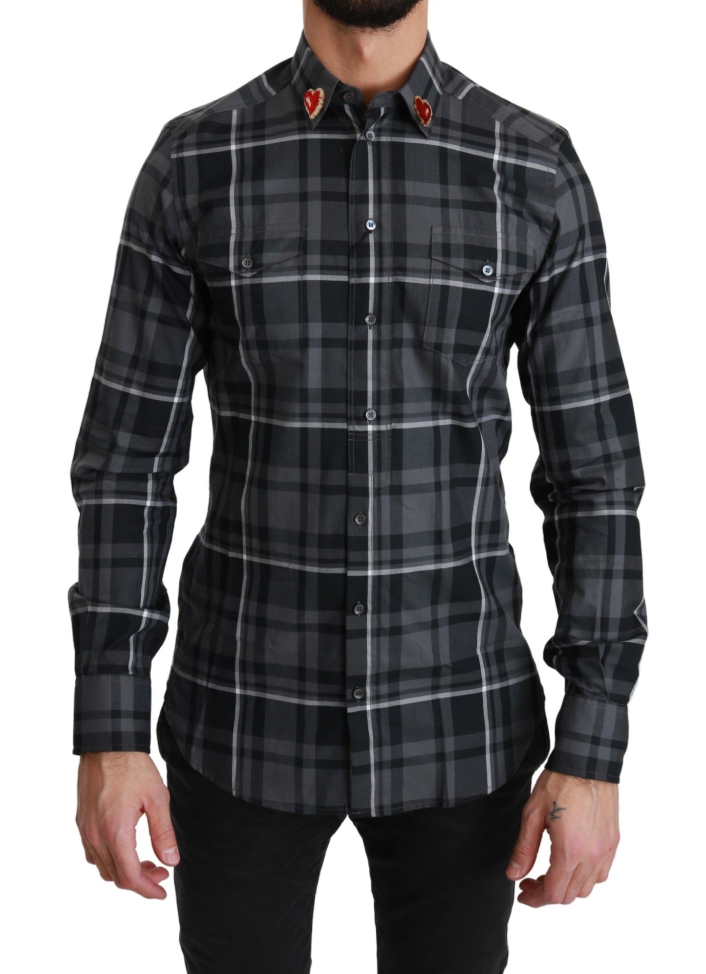 Dolce & Gabbana Elegante camisa de vestir gris a cuadros Martini