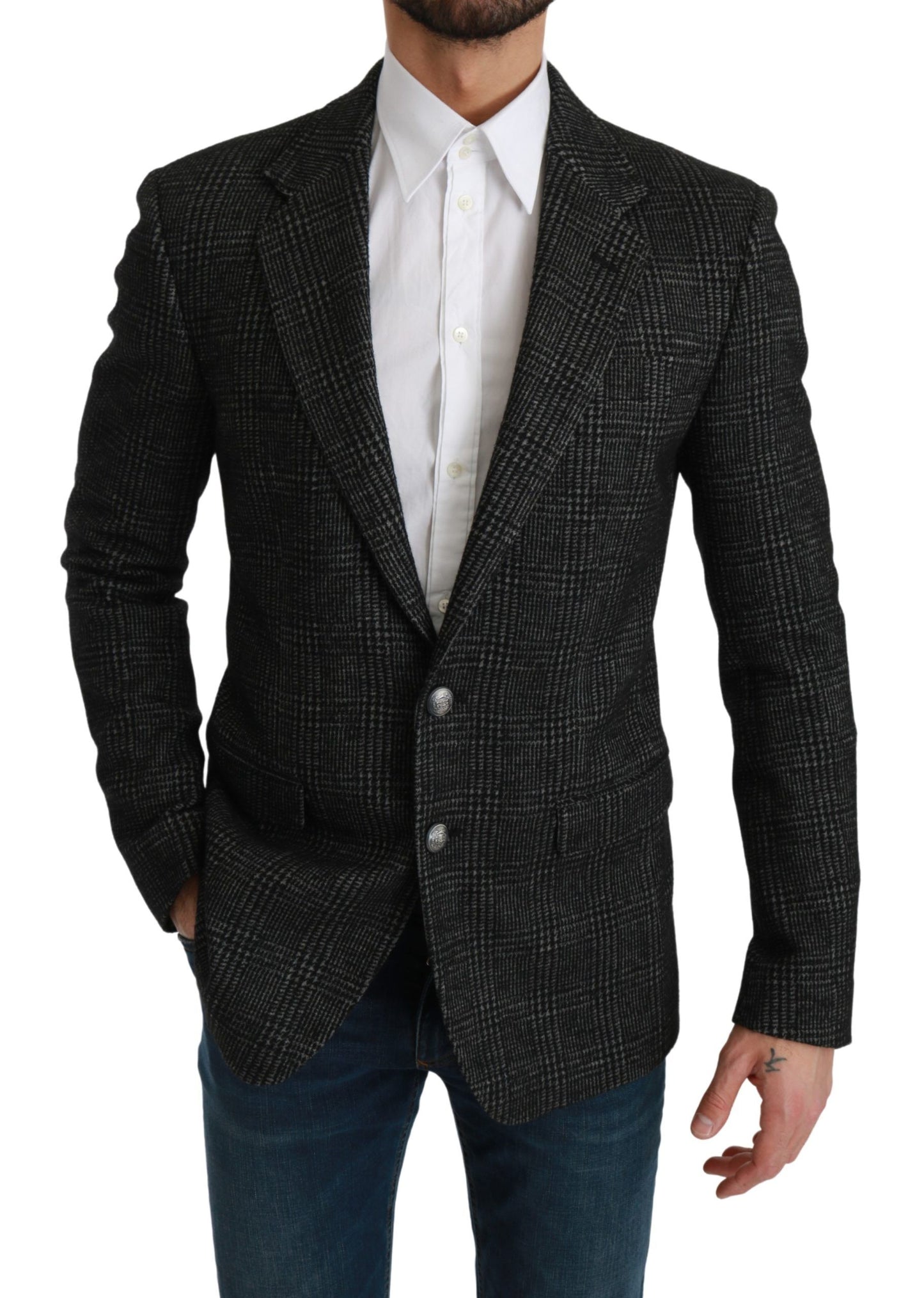 Dolce & Gabbana Elegante blazer gris de corte slim a cuadros