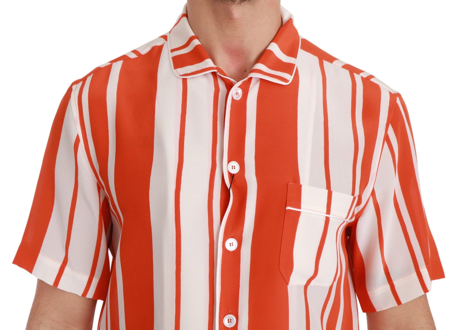 Dolce & Gabbana Camisa Elegante De Seda A Rayas - Blanco Y Naranja