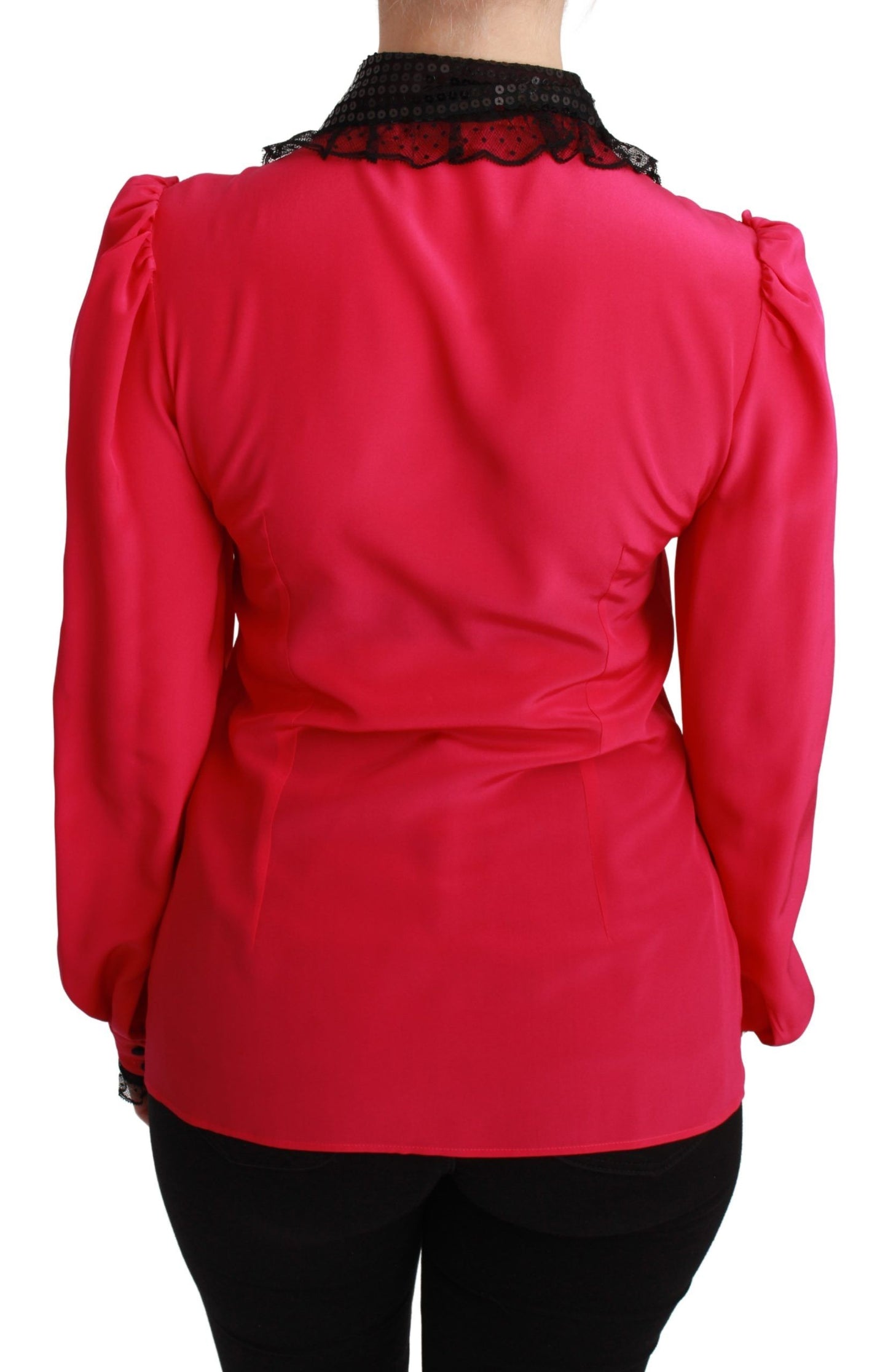 Dolce & Gabbana Silk Blend Lace Detail Blouse in Pink – IT40|S par Dolce & Gabbana | Disponible sur Sandy Store ByNet