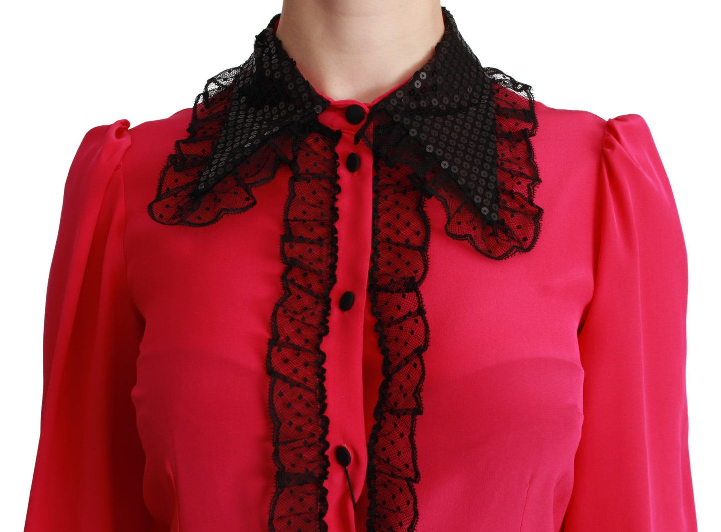 Dolce & Gabbana Silk Blend Lace Detail Blouse in Pink – IT40|S par Dolce & Gabbana | Disponible sur Sandy Store ByNet
