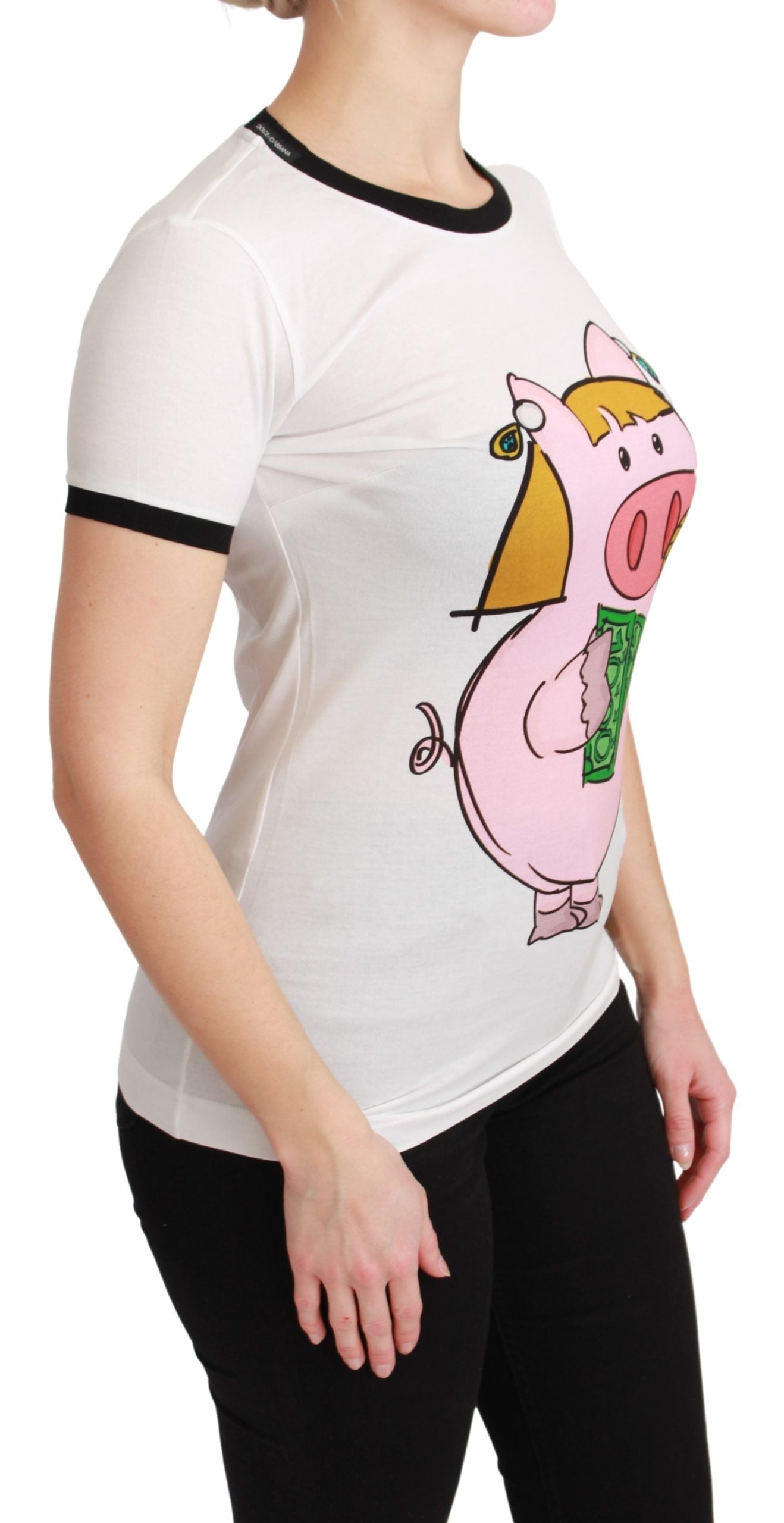 Dolce & Gabbana Elegante camiseta blanca de algodón con cuello redondo y motivo