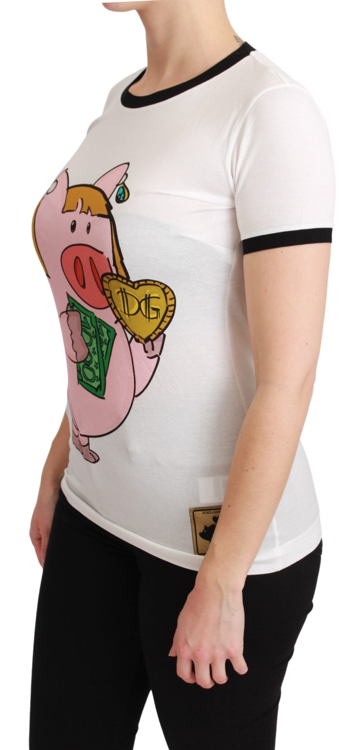 Dolce & Gabbana Elegante camiseta blanca de algodón con cuello redondo y motivo